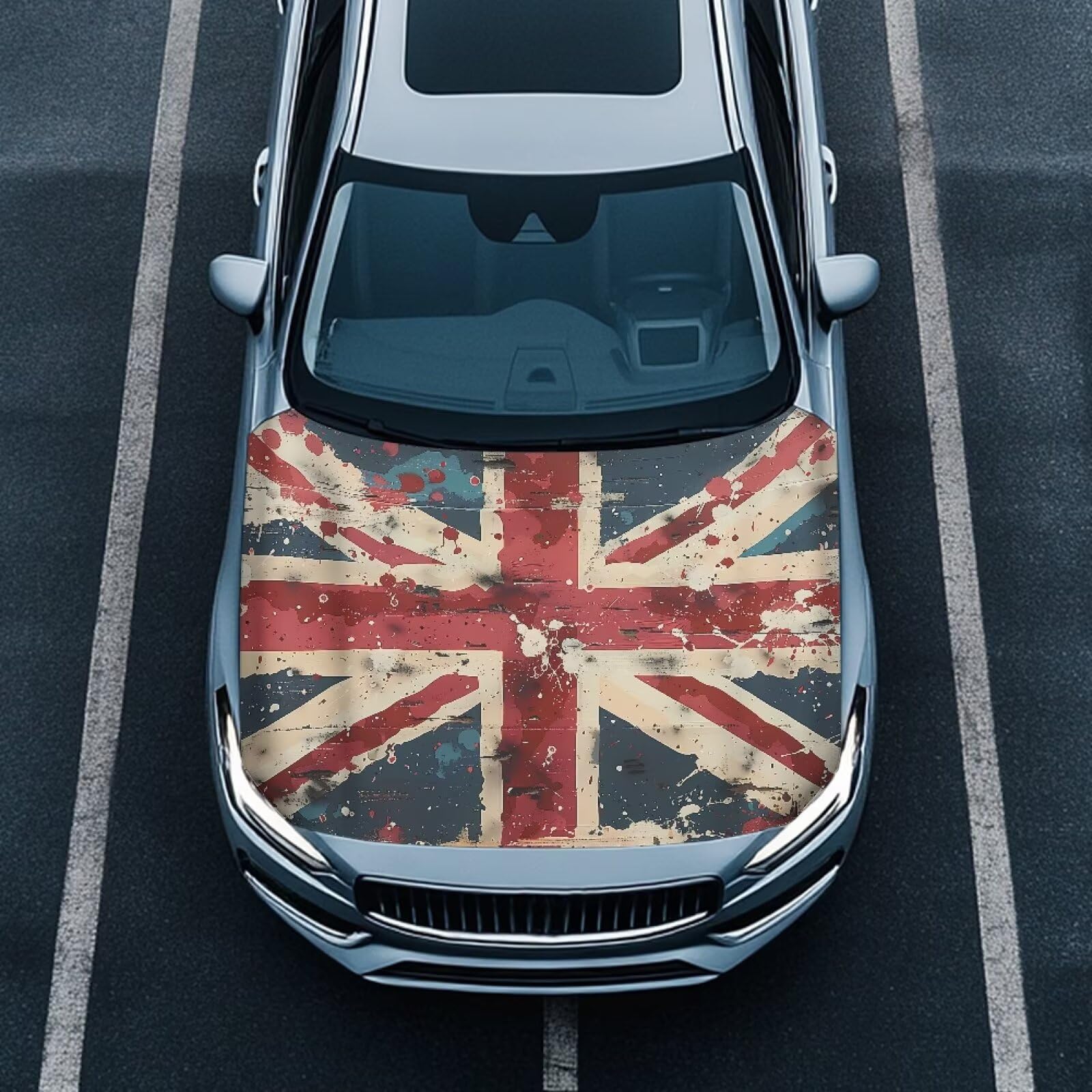 British Flag Car Hood Cover Protector for Most Vehicles Sedans Trucks SUVs, Stretchable Auto Accessories, Tea-Stains British Union Jack Flag Car Bonnet Banner