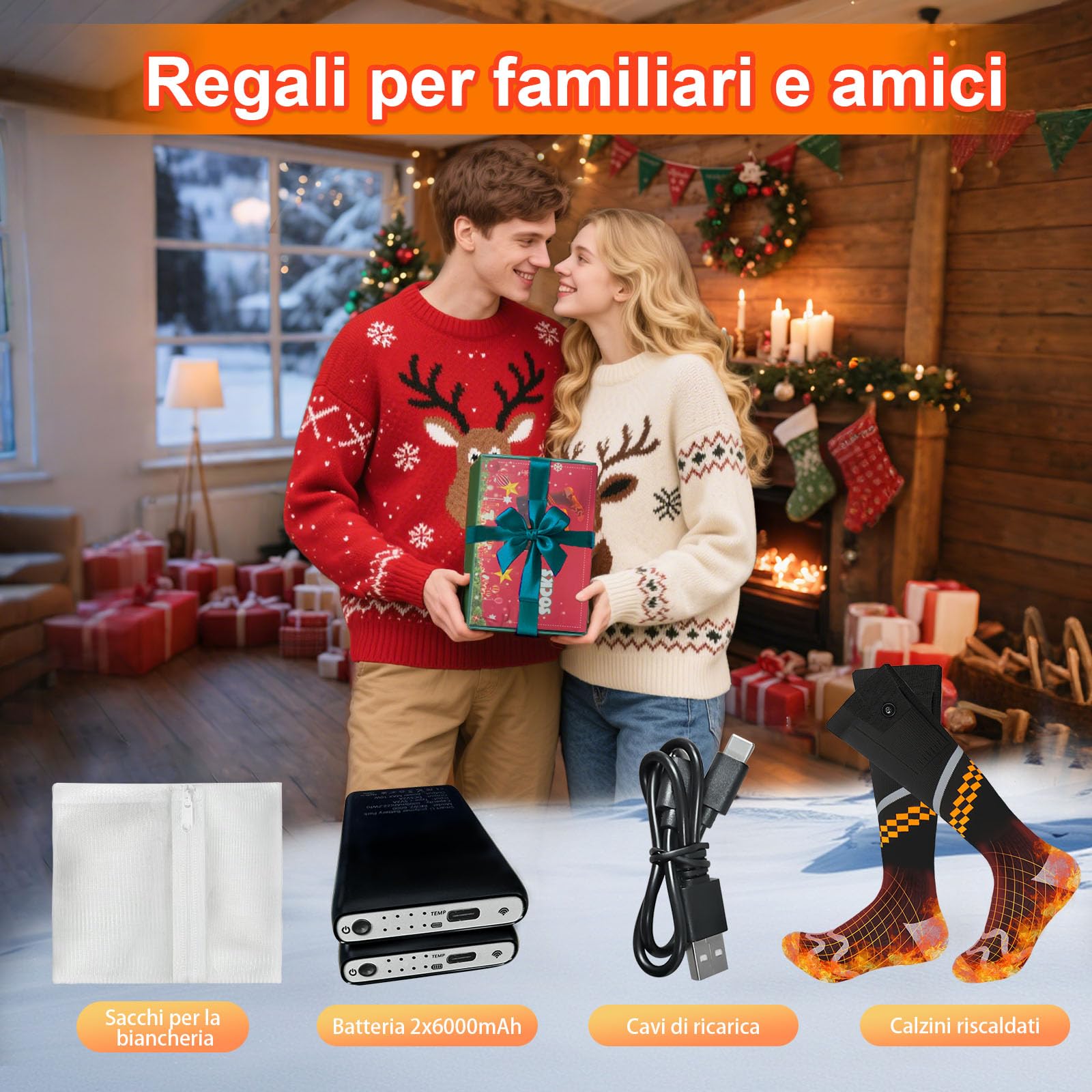 Calze Riscaldanti - Frskalet 2 * 6000mAh Calze Riscaldate con Batteria Ricaricabile Controllo App, 4 Impostazioni Calore, Calze Elettrici Donne Uomini Ideali per Sport All'aria Aperta e Come Regalo