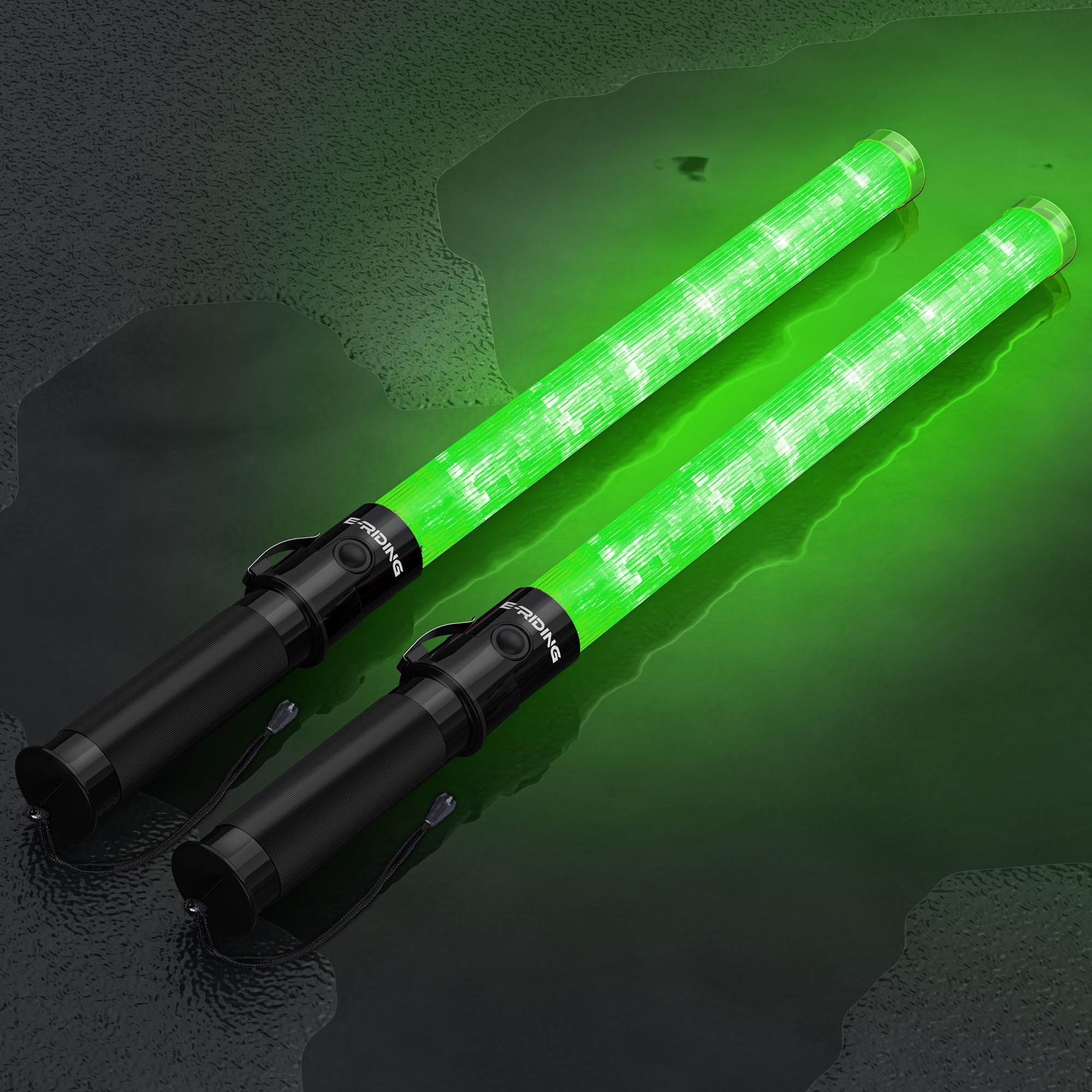 E-riding 2 Pack 21 Inch Green Traffic Wand with 3 Flashing Modes