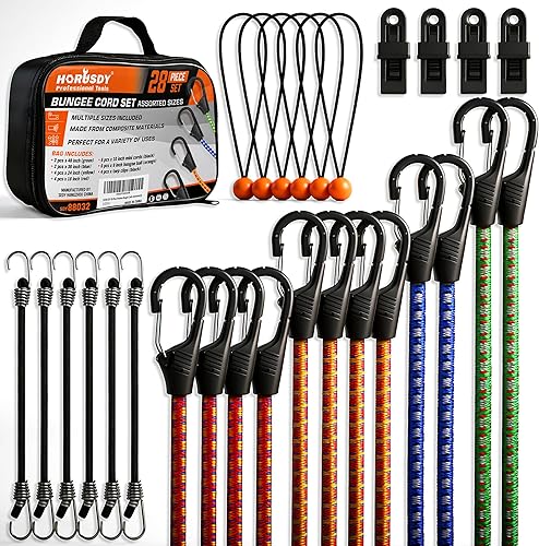 Miniatura 11 de HORUSDY Tarro surtido de 31 cuerdas elásticas de alta calidad, incluye cuerdas elásticas de 10, 18, 24, 32, 40 pulgadas, lazos de cremallera de 6