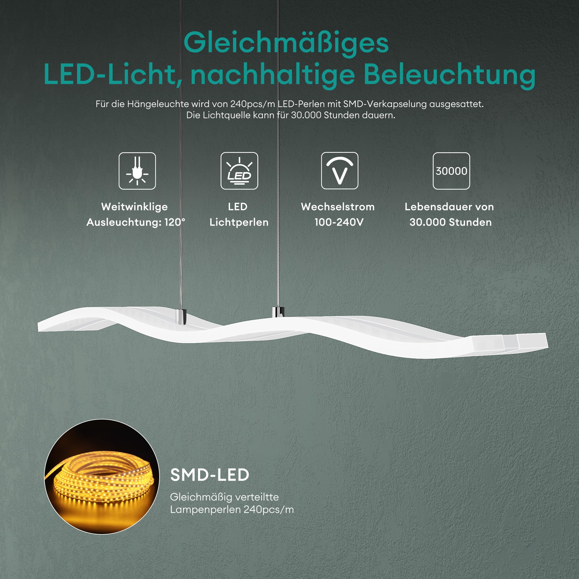 Mai & Mai Pendelleuchte Esstisch dimmbar Hängelampe Nachtmodus weiß | LED Hängeleuchte mit Fernbedienung für Esszimmer, Verstellbares Kabel Pendellampe für Wohnzimmer küche Alivetta3300