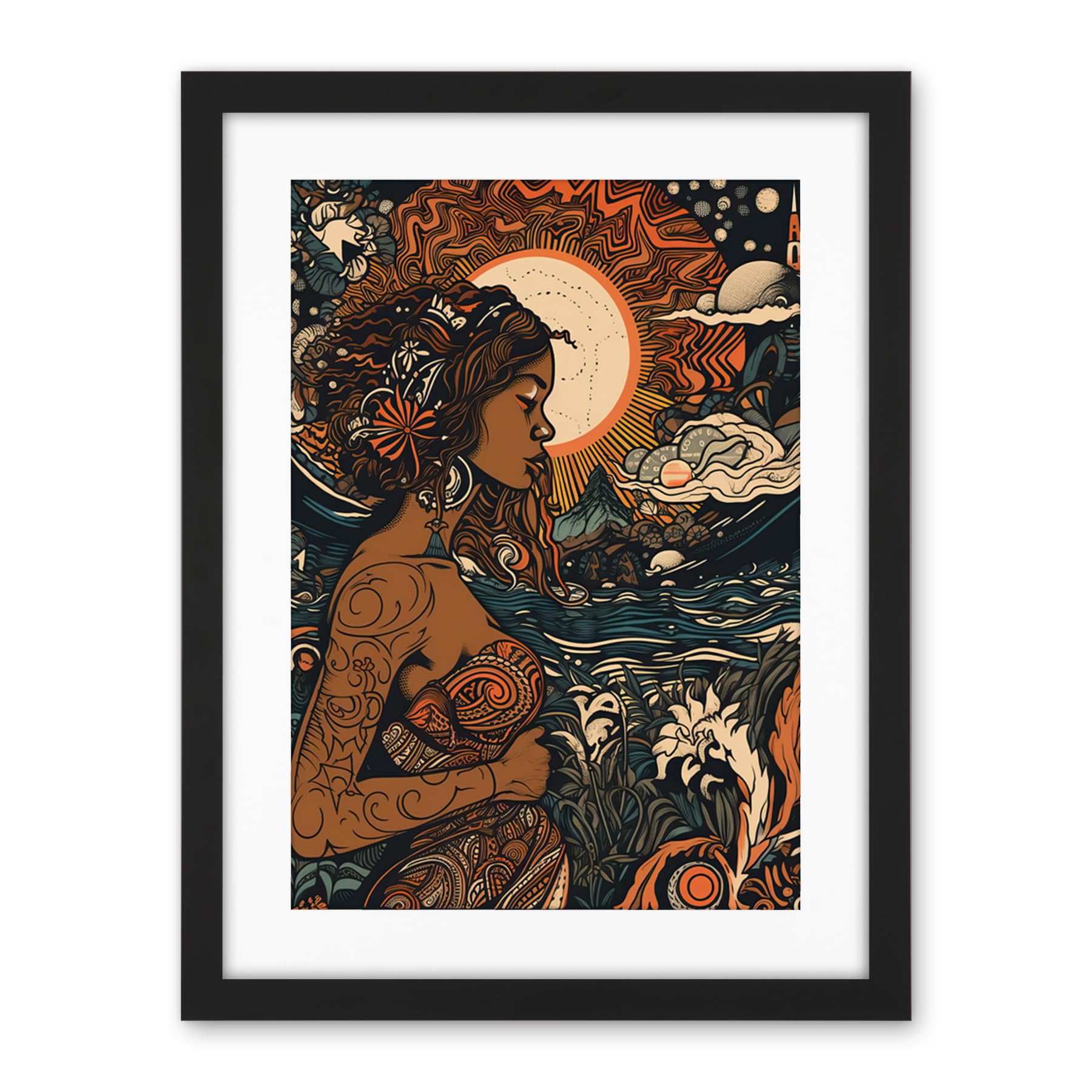 Artery8 Gaia Mother Nature Modern Art Nouveau Folk Art Artwork Framed Wall Art Print 18X24 Inch