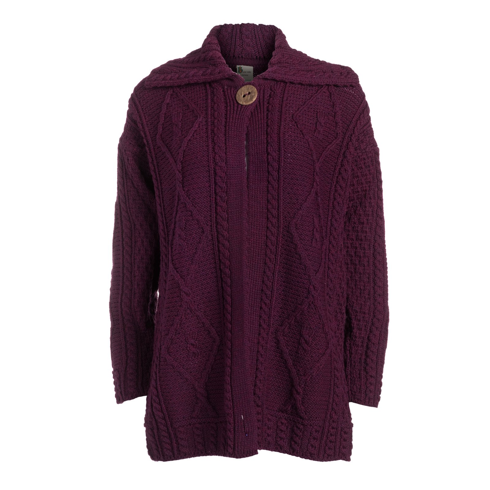100% Merino Wool Ladies Single Button Aran Cardigan Coat