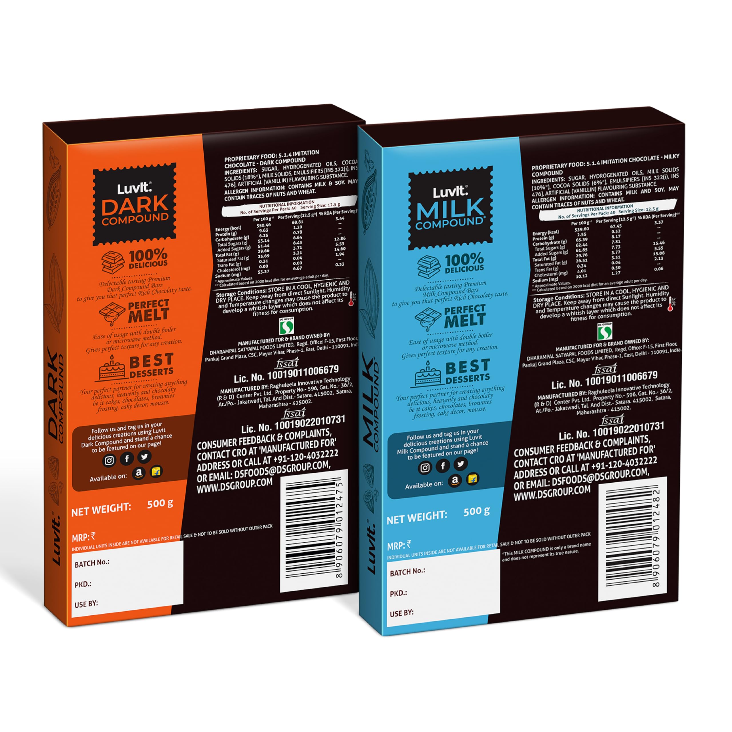 LuvIt. Cocoa Crush - Dark & Milk Compound Bars | Frosting, Chocolate Making, Perfect for Baking | No Preservatives | Pack of 2-500g Each - Image 4 thumbnail