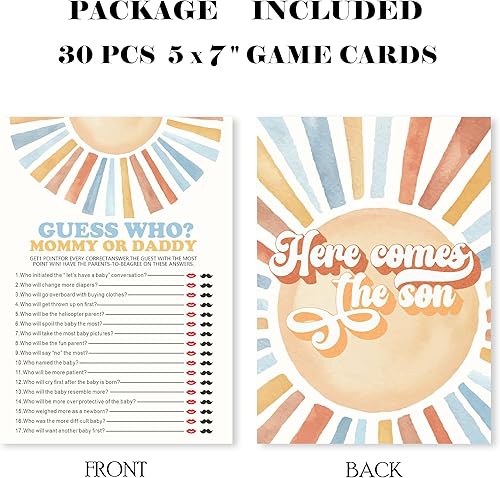 Miniatura 2 de Sunshine Fill in Baby Shower Juego de cartas  Here Comes The Son  Juego de mamá o papá para niños  Anuncio de bebé, revelación de género,