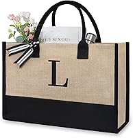 Vista 265 de TOPDesign Personalized Initial Canvas Beach Bag, Monogrammed Gift Tote Bag for Women Negro y marrón