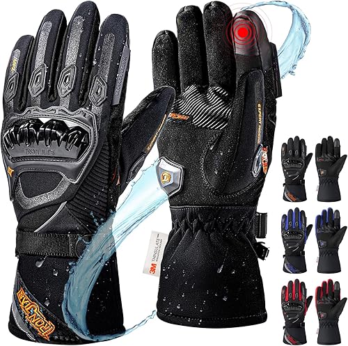 Guantes de moto de invierno cálido apto para pantalla táctil, impermeable, resistente al viento, tela protectora, L, Negro