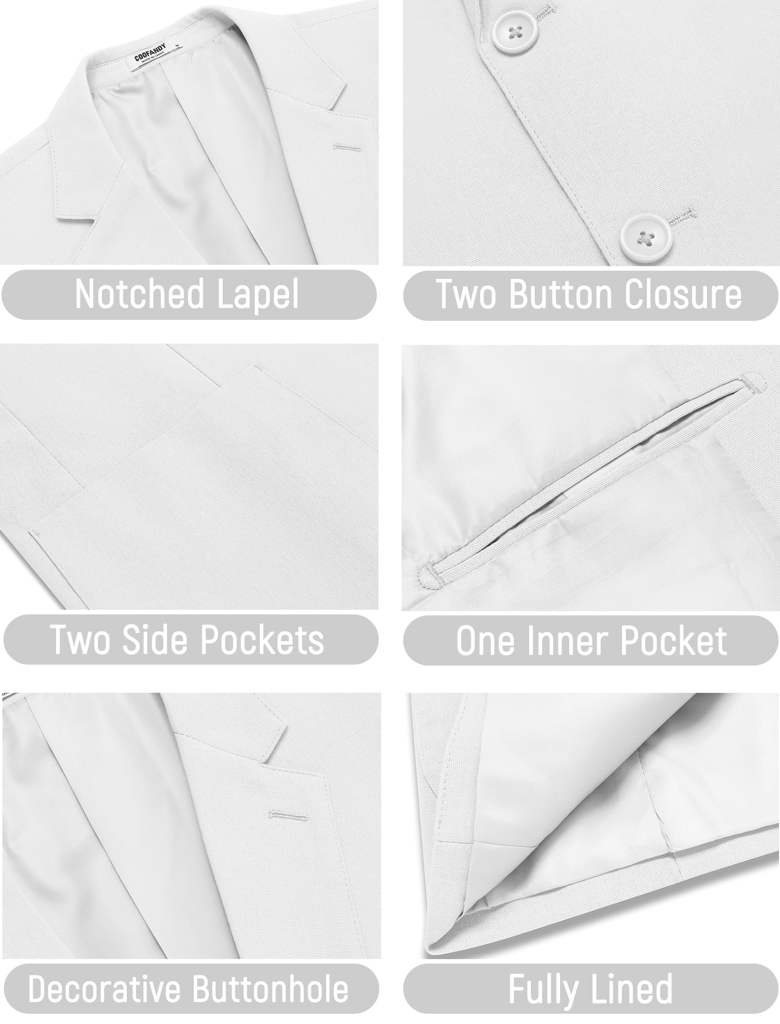 COOFANDY Blazer décontracté en lin pour homme - Léger - Deux boutons - Veste de costume