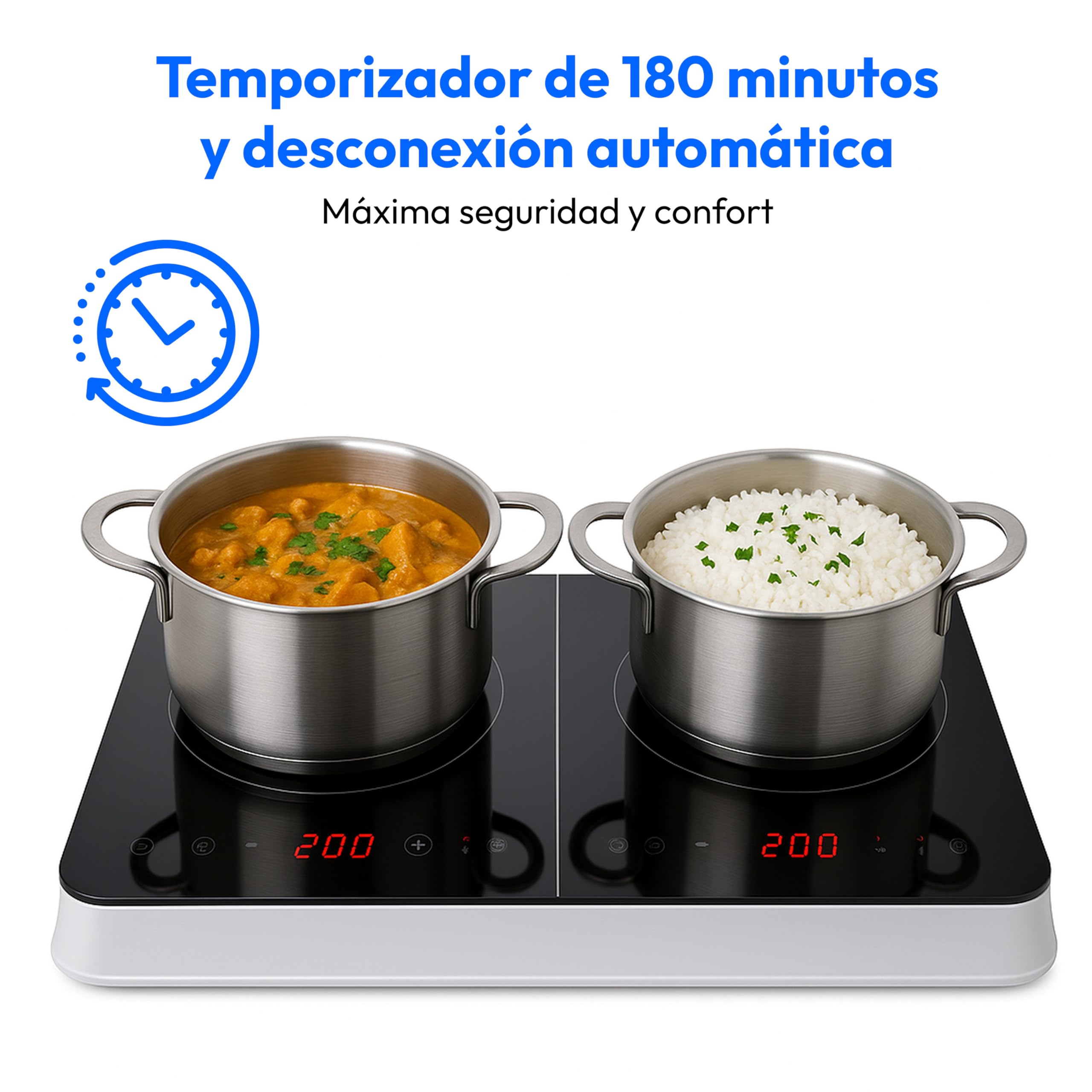MEDION Placa de inducción doble, 3500 vatios, dos placas de cocción, 10 ajustes de temperatura, pantalla LED, MD18493, negro