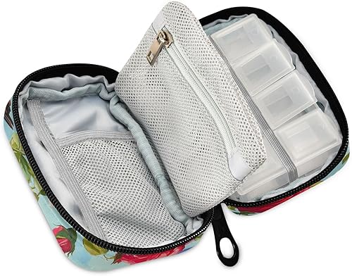 Miniatura 2 de Eyanle Pastillero de viaje semanal pequeño para el 4 de julio, diseño de rosas rojas y colibríes, pastillero de 7 días, organizador de botellas de