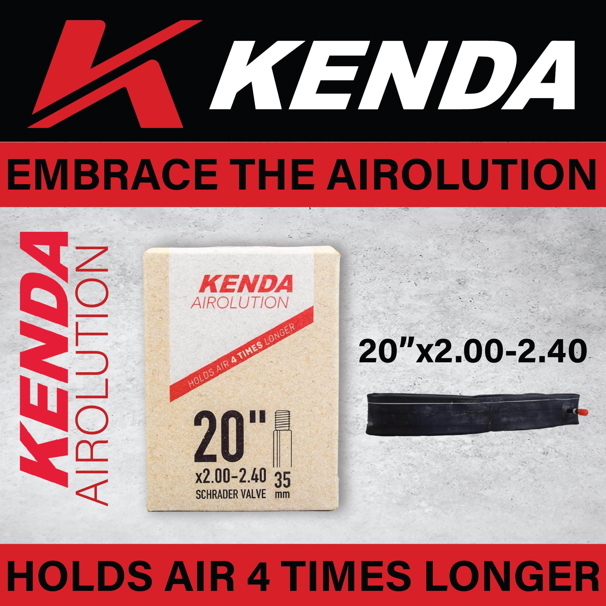 Kenda Airolution 24x2.00-2.40 Bicycle Inner Tube - Durable Butyl Rubber Bike Tube & 35mm Removable Core Schrader Valve with Keychain