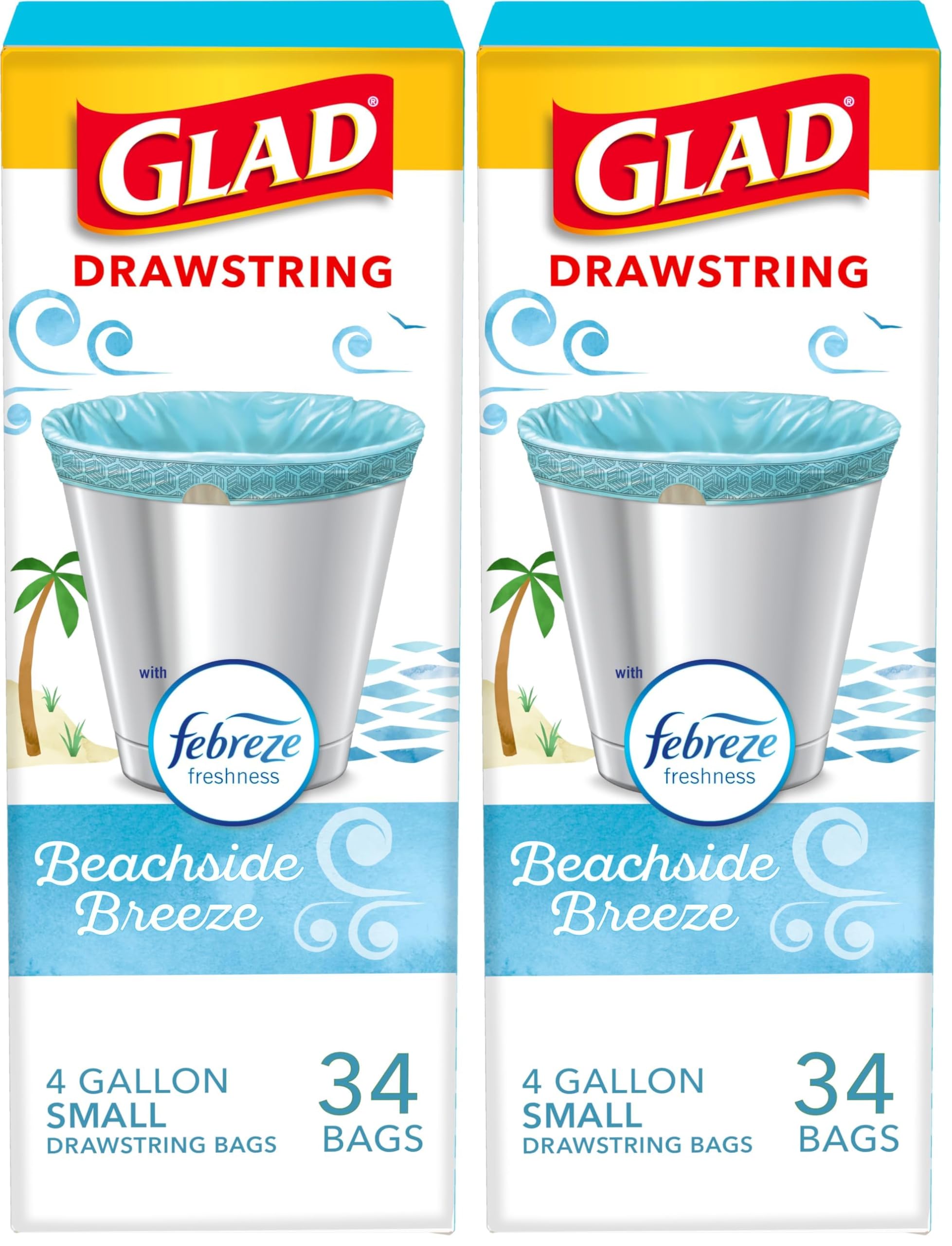 Glad OdorShield Drawstring Trash Bags, 4 Gallon, Beachside Breeze Scent, 68 Count | Febreze Freshness for Indian Homes - main product image