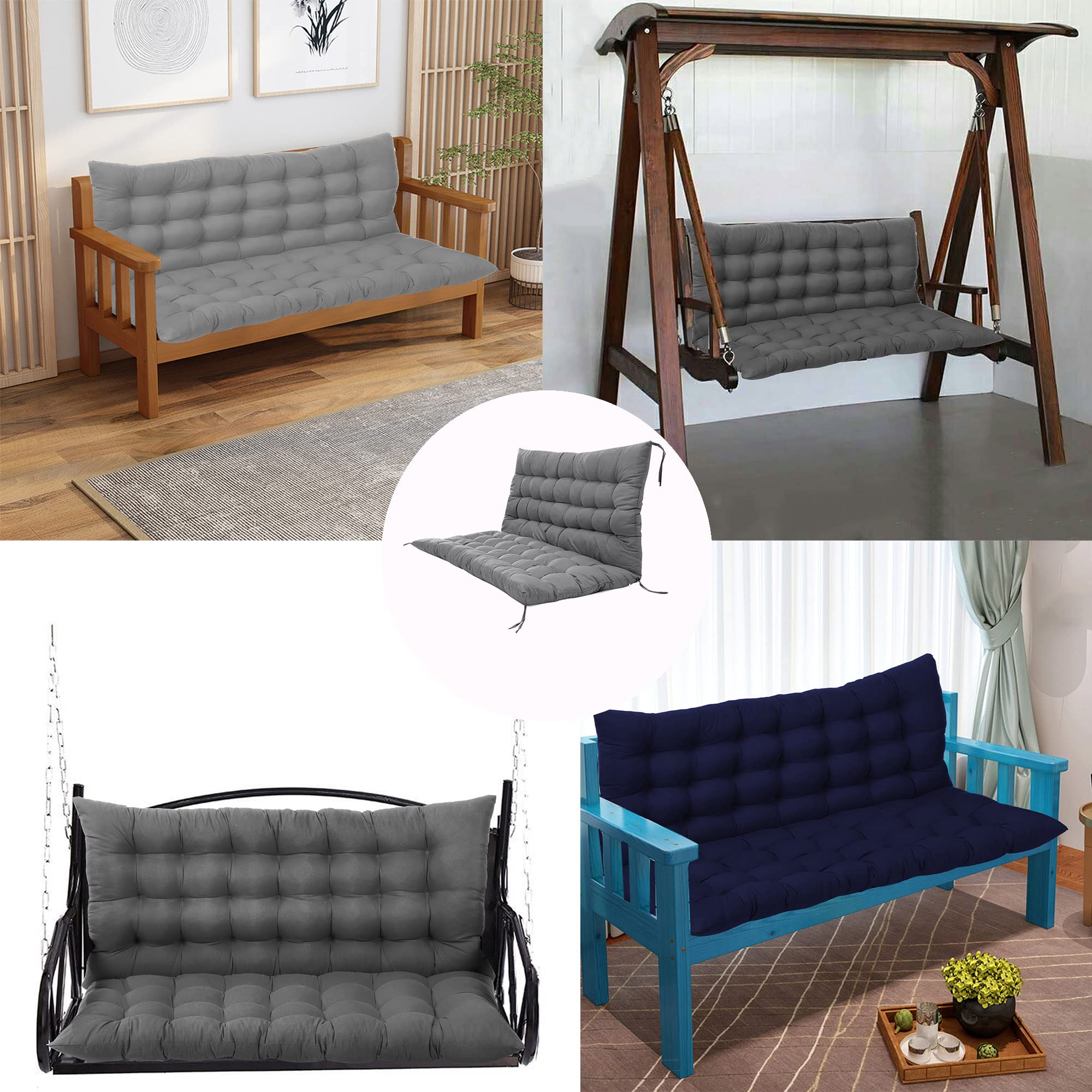 Cojín de Repuesto Grueso y Antideslizante con Respaldo para sofá, Mecedora y Muebles de Patio/Interior. Cómodo cojín para Banco de 120 x 100 x 8 cm, Color Caqui Claro.