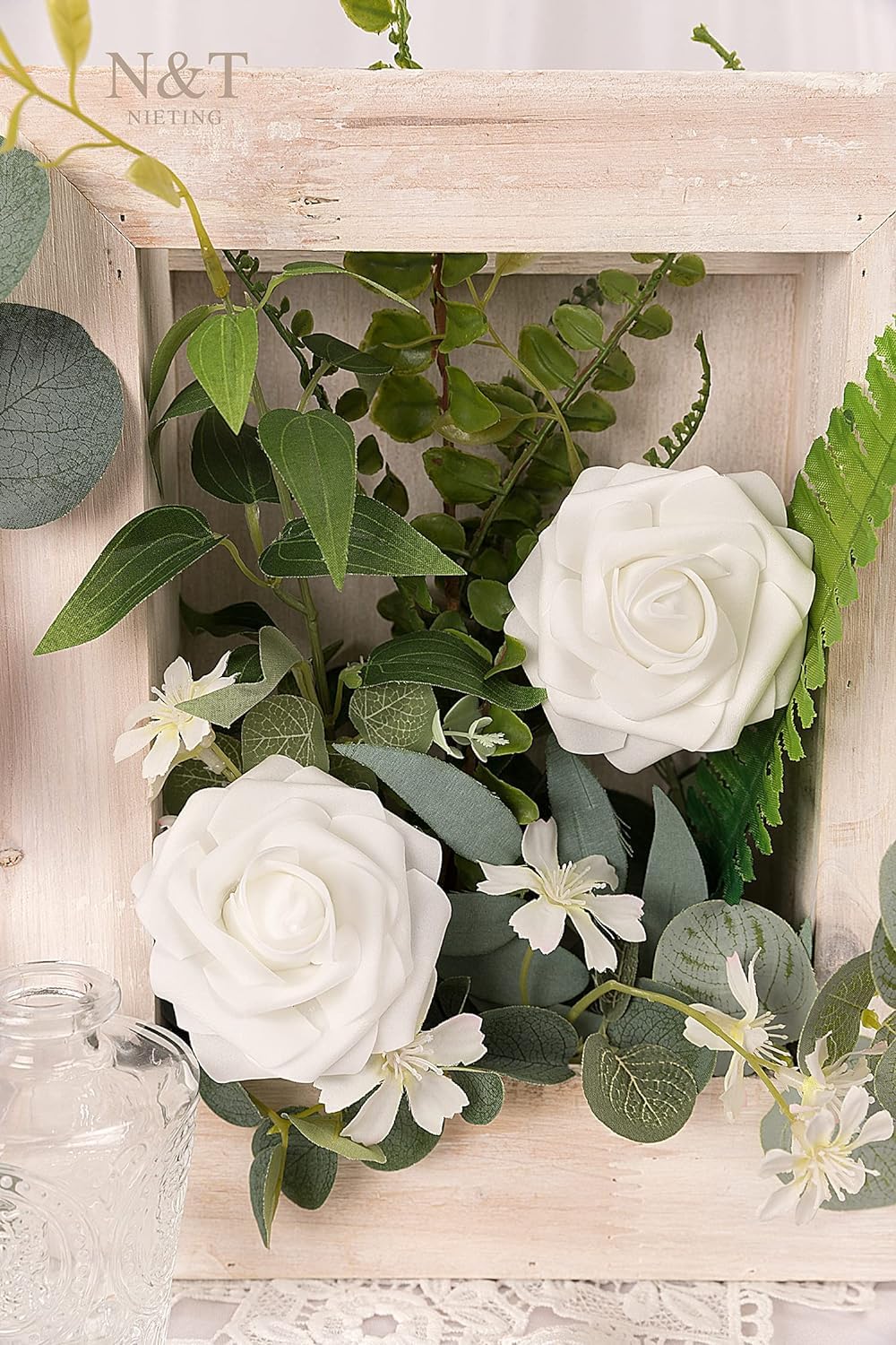 N&T NIETING Artificial Flowers 50pcs Real Touch White Flowers Artificial Roses for Decoration for DIY Wedding Bouquets Centerpieces Bridal Shower Party Home Flower Arrangement (White) - Image 3