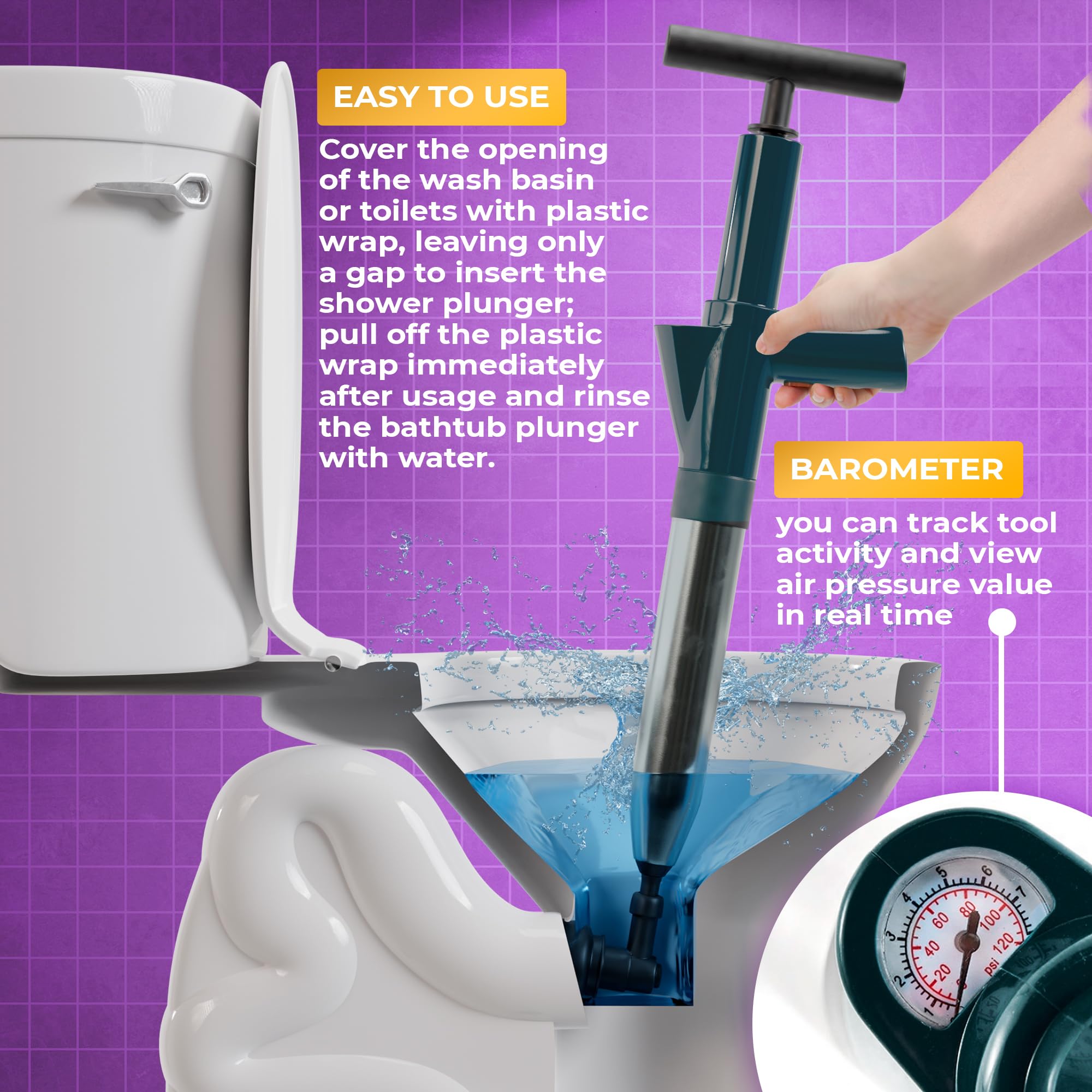 Plungers For Bathroom High Pressure Toilet Plunger Wit…