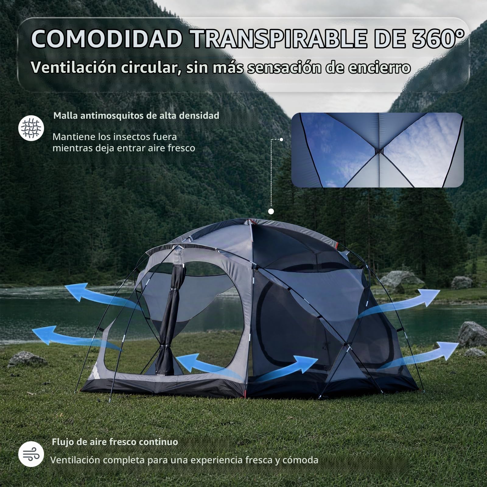 EchoSmile Tienda de campaña para 3 personas, espaciosa cúpula para 3-5 personas, con espacio ampliable, tienda de campaña para picnic, senderismo y actividades al aire libre