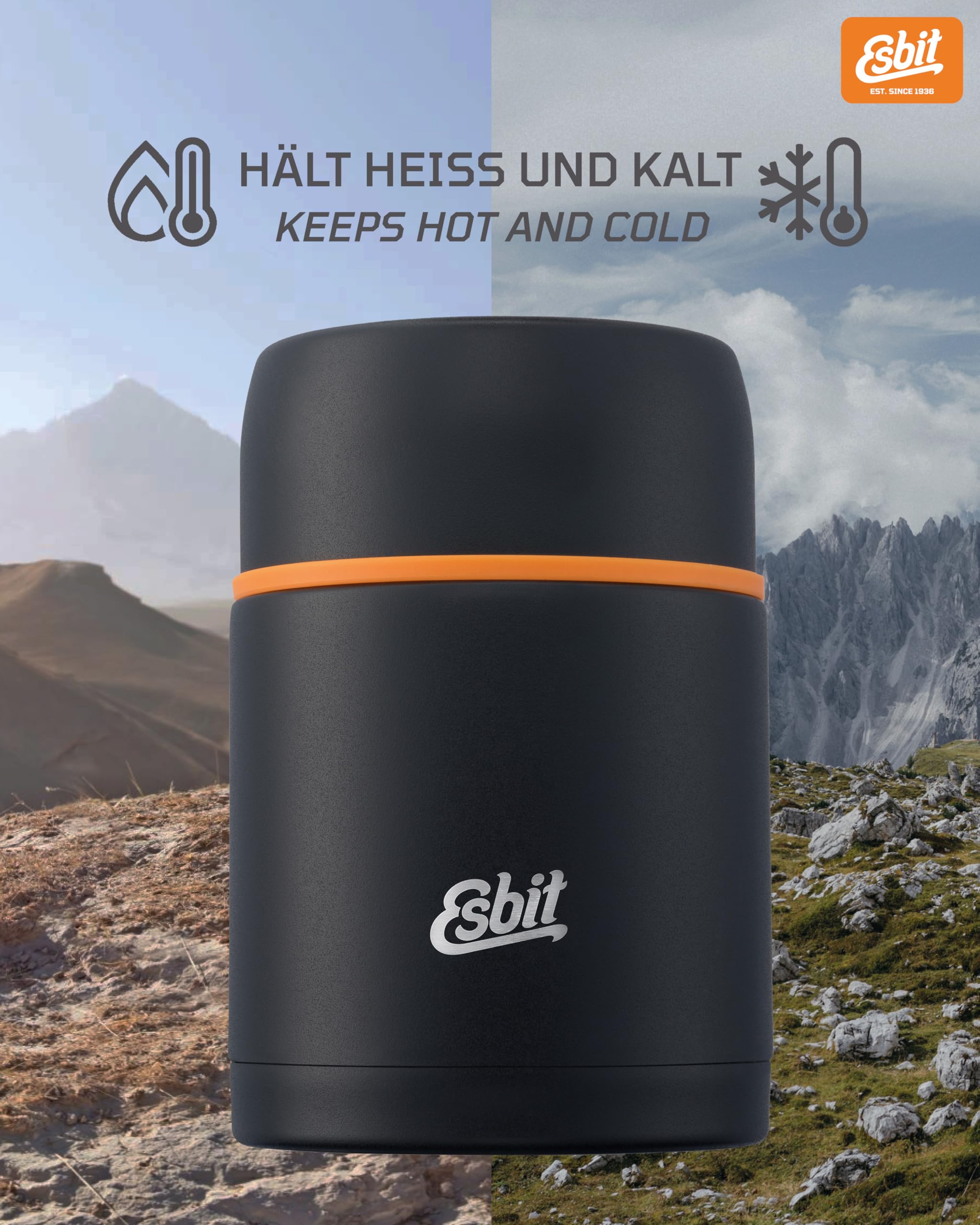 Esbit Contenitore termico classico, per alimenti, 750 ml, nero, in acciaio inox, per alimenti caldi e freddi