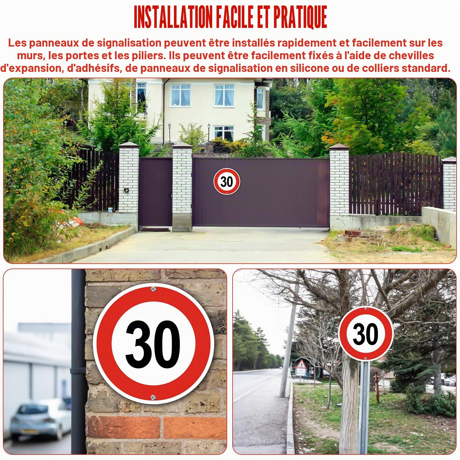 Panneau de signalisation en aluminium - Diamètre : 30 cm - Vitesse maximale : 30 km - Réfléchissant - Résistant aux intempéries - Panneau de signalisation accrocheur pour l'extérieur et fête