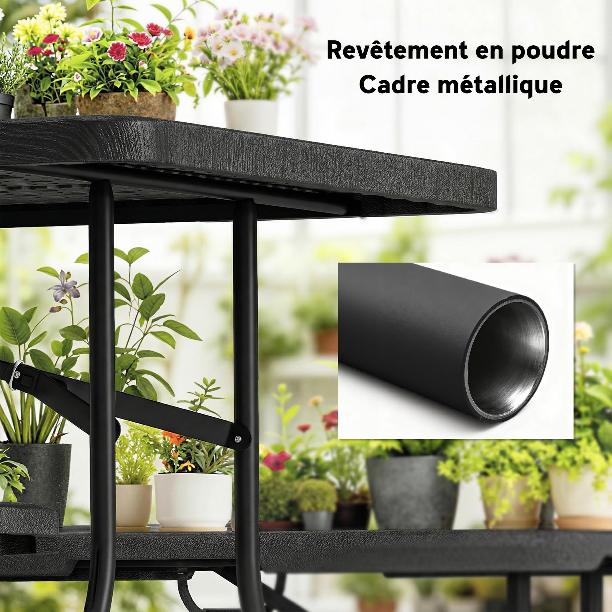 Outsunny Ensemble Table Pliante et bancs de Pique-Nique 180 cm, Table Camping Pliante avec chaises Portable avec poignées de Transport, Banc Pliable pour terrasse, Jardin, Barbecue, Noir