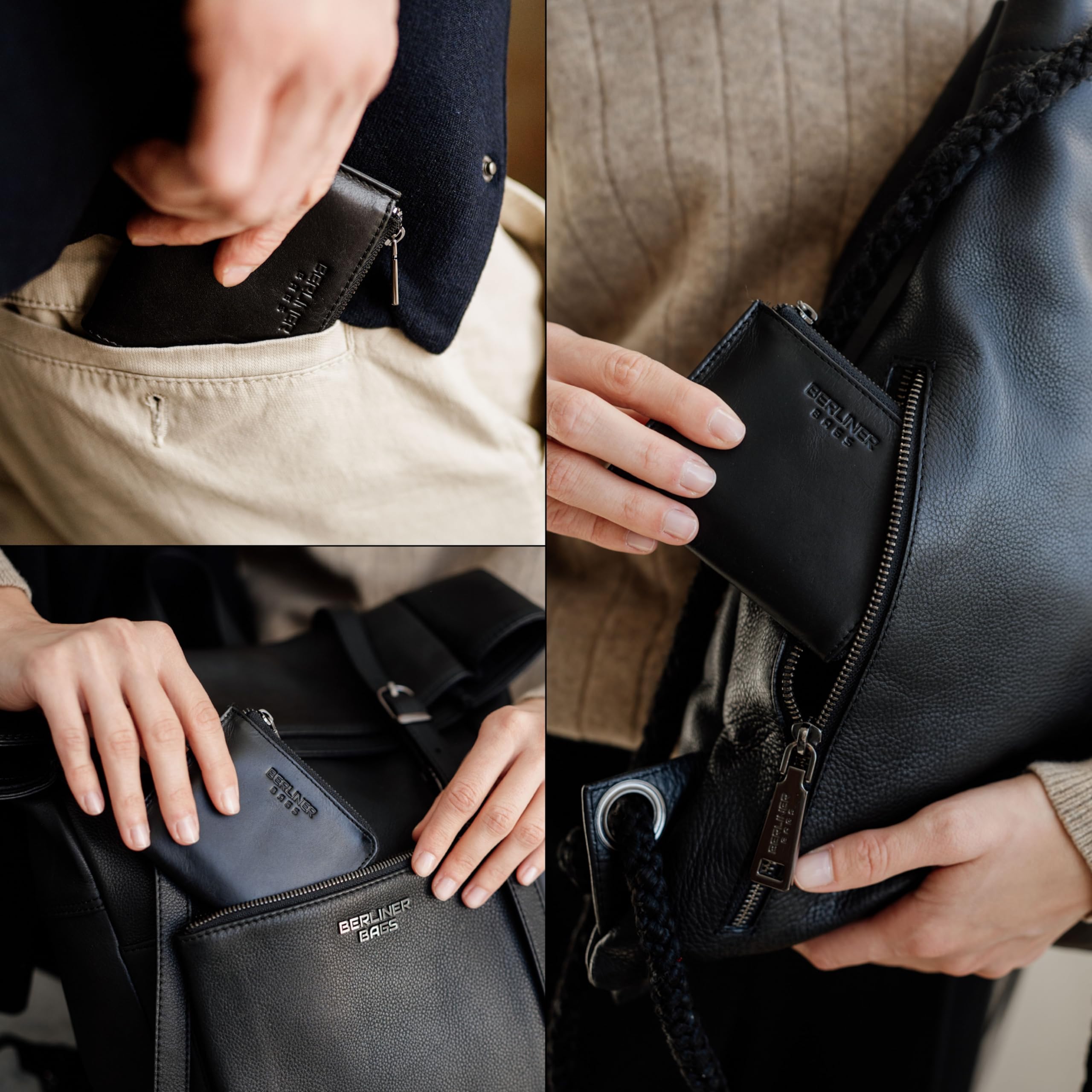 Berliner Bags Mark Porte-Monnaie en Cuir, Mini Portefeuille Zippé pour Pièces et Billets, Compact et Pratique pour Femme et Homme
