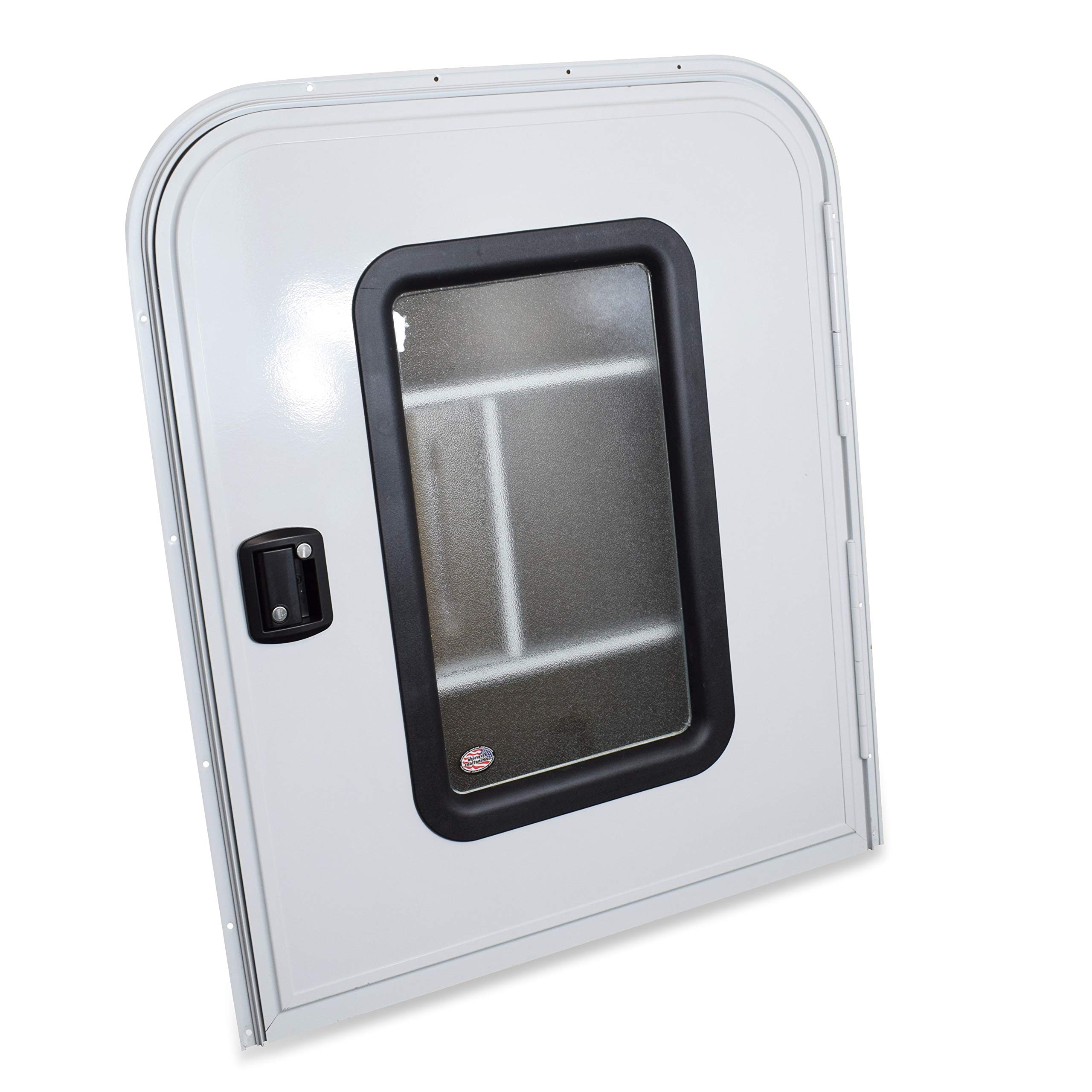 Leisure RV Teardrop 30" x 36" Face Mount Foam Core Passenger Side Door with Radius Corners on Top and Square Bottom with Window with Screen Door (White, 30" w x 36" h Pass Side)