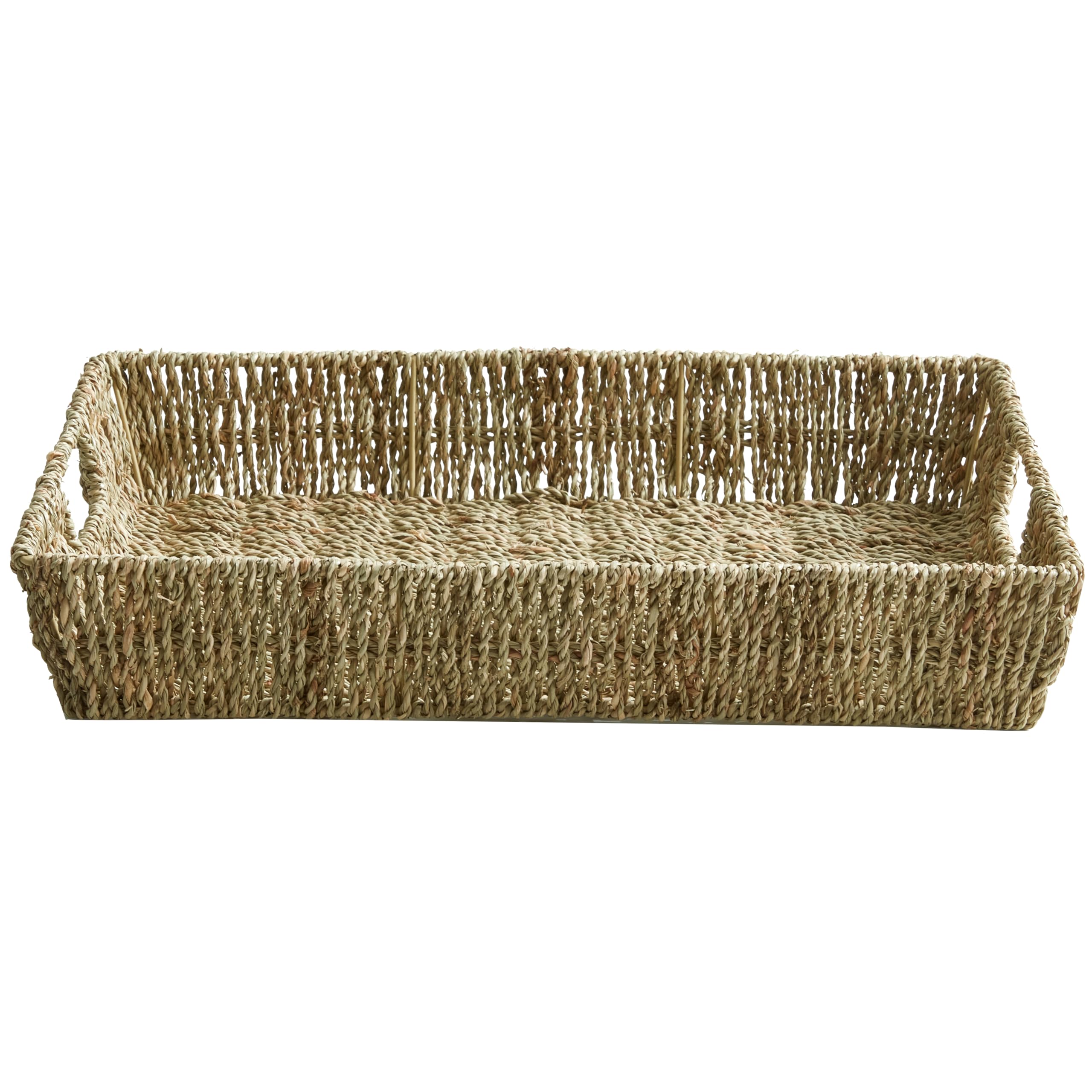 JS Home Handwoven Seagrass Serving Tray with Handles, Large Decorative Ottoman Tray for Coffee Table, Kitchen Counter, Dining Table Centerpiece & Farmhouse Decor