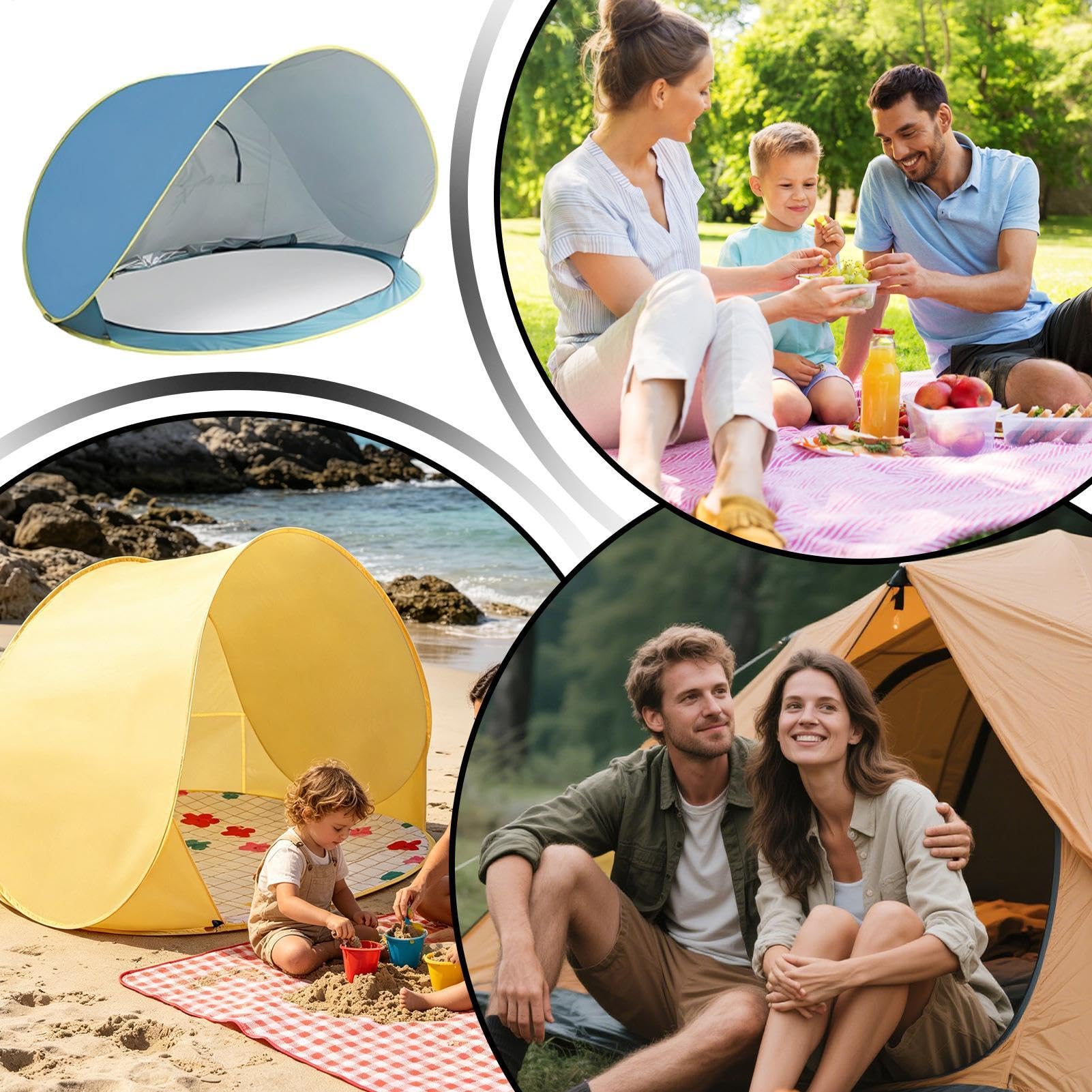 Tenda da Spiaggia Tettuccia Portatile Da Esterni Con Protezione Raggi | Rifugio Dal Sole Per La Spiaggia per 2-3 Persone Ideale per Vacanze Estive All'Aria Aperta Viaggi Trekking