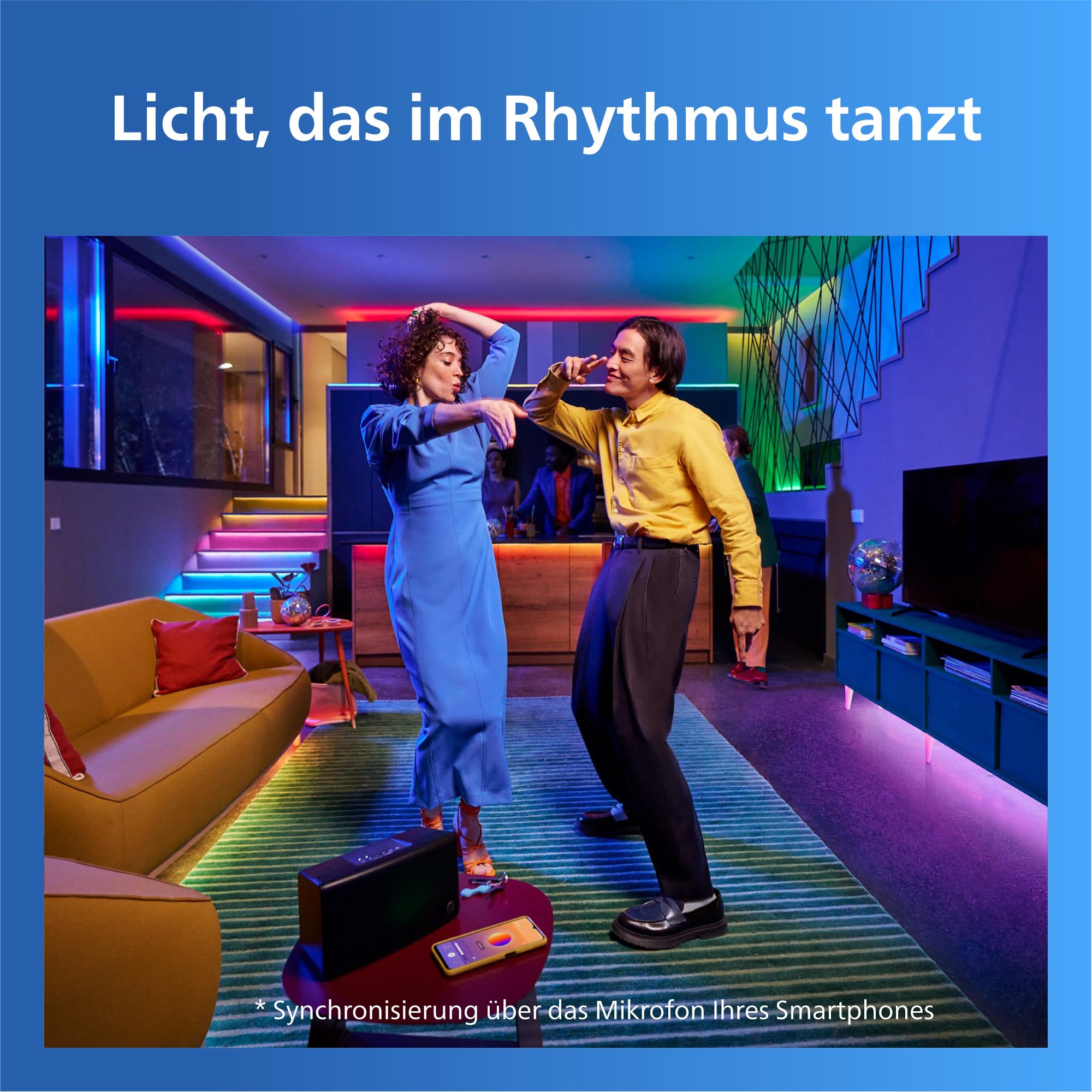 Philips Smart Lighting RGB-LED-Streifen, 5 m, Typ C, 16 Mio. Farben, Voreingest. Lichtmodi, Zuschneidbar, Einf. Einrichtung, Kompatibel m. WLAN, Connected by WiZ, Google Home, Alexa, Apple Home