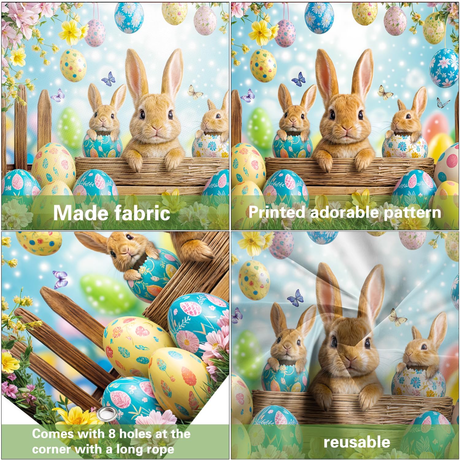 16X7FT Happy Easter Garage Door Decorations Funny Rabbit Easter Egg Door Cover Garage Door Banner for Outdoor Indoor Spring Cute Bunny Kids Party Photo Background Photography Backdrop