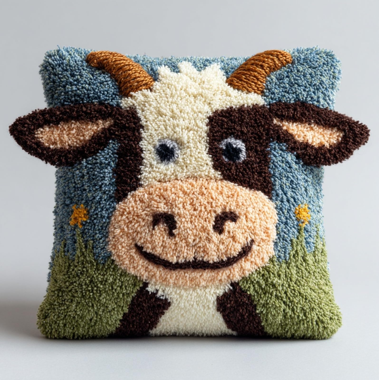 AxiangziK Latch Hook Cushion Kit 43x43cm,Cartoon Goat Complete Needlecraft Set with Pre-Cut Yarn & Tools,Creative Home Decor Gift for All Ages
