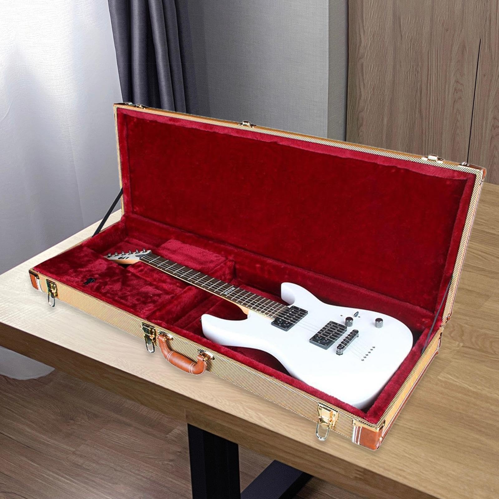 Estuche rígido universal para guitarra eléctrica que ofrece confiabilidad con una carcasa rígida resistente y amplias opciones de almacenamiento Estuche profesional universal para guitarra