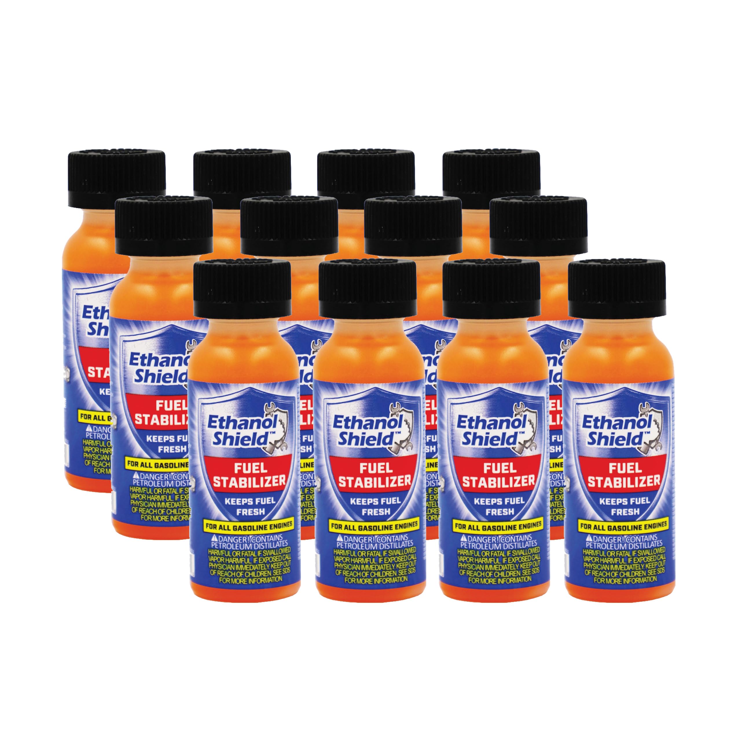 Ethanol Shield Fuel Stabilizer - for All Gasoline Engines. Easy Starts After Storage, Use Year Round to Protect Engine. 2 oz Bottle (12 Pack)