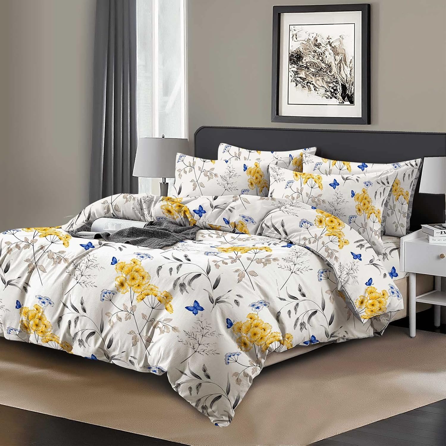 EverSoft Super King Size Duvet Cover Set | 100% Egyptian Cotton 400 Thread Count | Reversible Floral Print Bedding Set with 2 Pillowcases | Ultra Soft Luxury Quilt Cover (220x260cm)