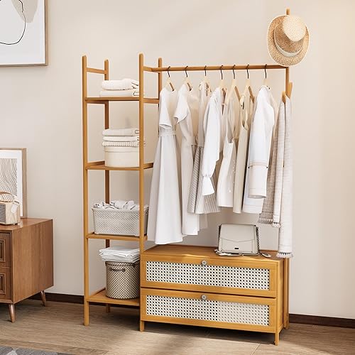 Miniatura 20 de Estante Colgante Mejorado para Ropa con Cajones, Estante de Ropa de 39.37 Pulgadas de Grosor Sólido con Estantes, Estante de 27.6 Pulgadas de Ancho