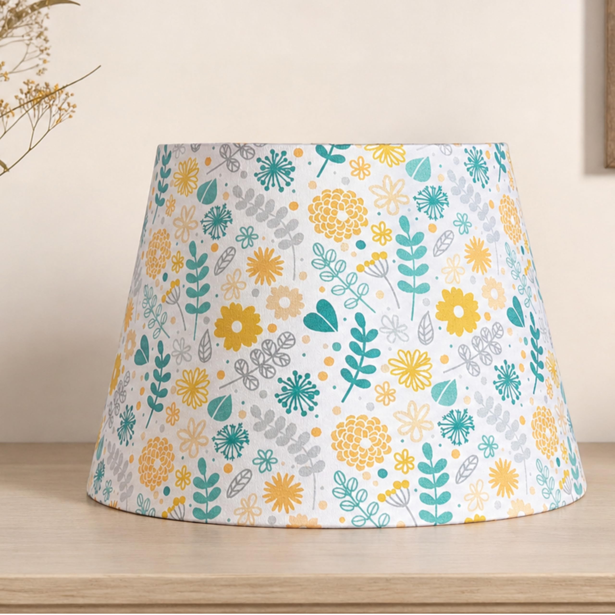 RHAA Fern Premium Cotton-Linen Lampshade with Floral Print | Conical Shade with Metal Frame & PVC Lining | Elegant, Fresh Look for Table & Floor Lamps | Handmade in India-image-22