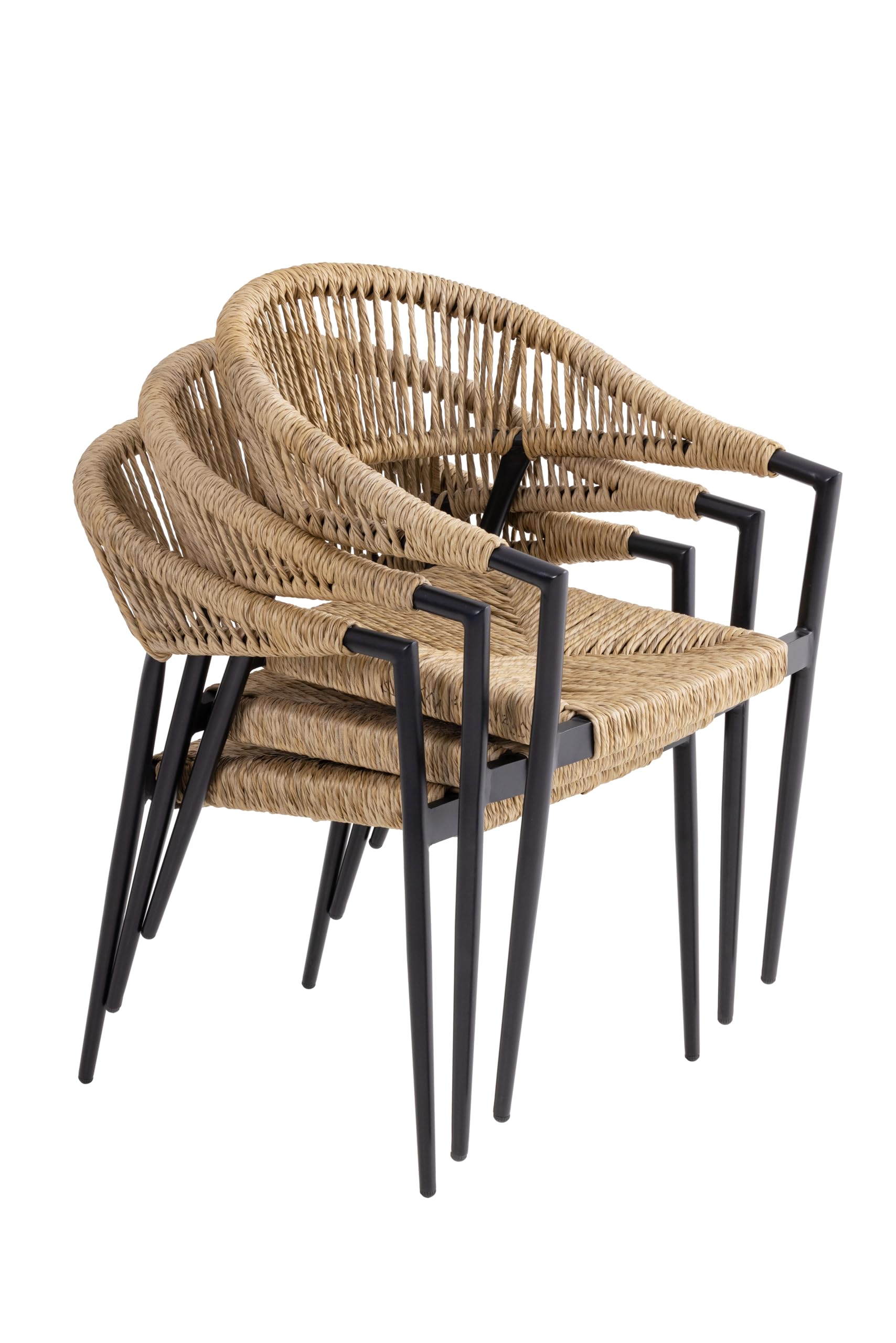 METRO Professional Fauteuil de terrasse Lario, Rotin PE/Aluminium, 57 x 64 x 79 cm, Résistant aux intempéries, avec Accoudoirs, Beige/Noir