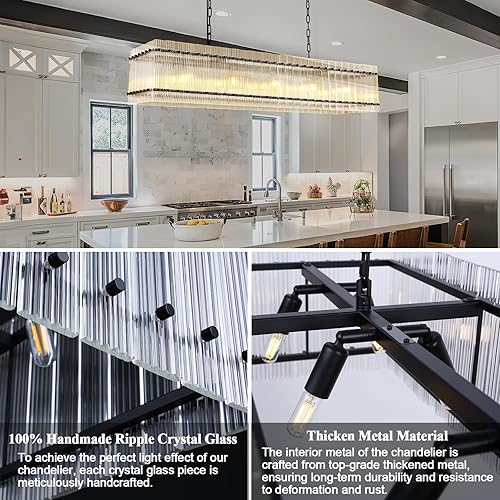 Miniatura 3 de Kunrldon - Candelabros modernos de cristal negro para comedor, rectangular de 55 pulgadas, accesorio de iluminación de isla de cristal, lámpara