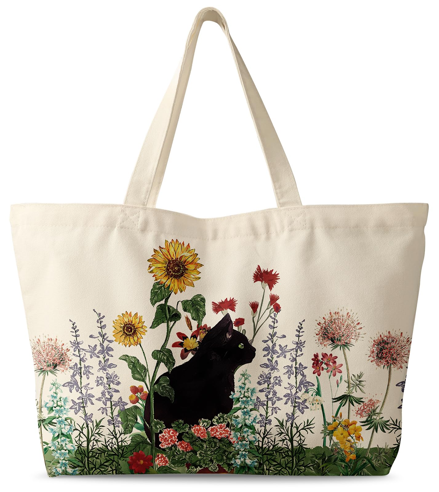 Miss Adola Large Tote Bag for Women - Canvas Tote Bag with Zipper Aesthetic Reusable Shoulder Bag for Gym, Travel, Work