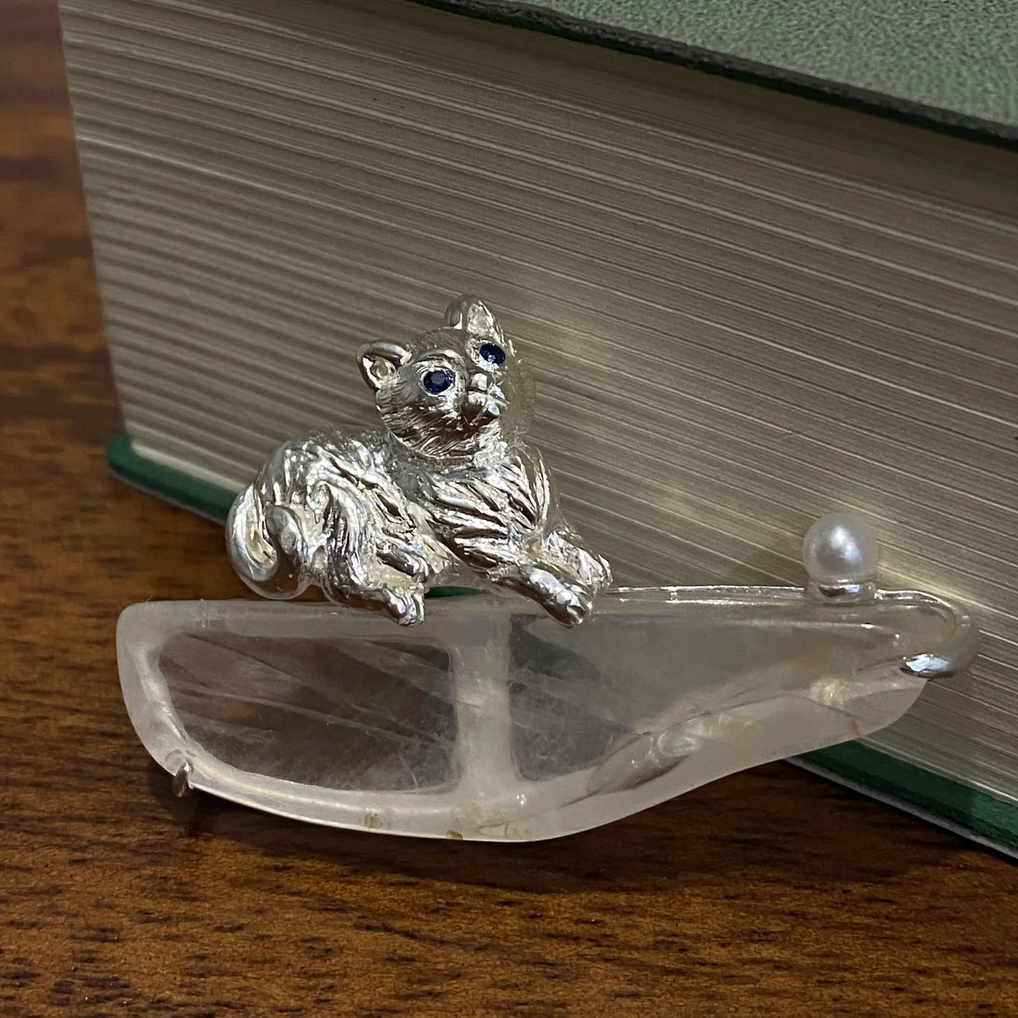 925 Silber Katzen Anhänger & Brosche, Handgefertigt, Edelstein Schmuck für Schutz & Harmonie, Geschenkidee Unisex