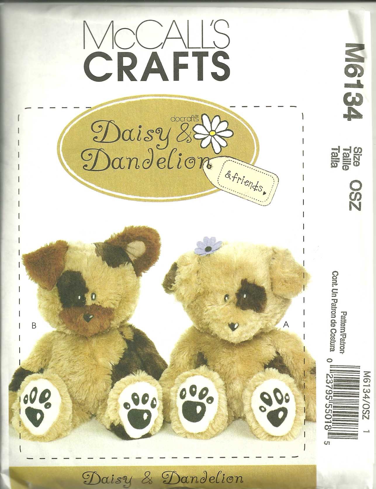 McCall's Patterns M6134 Daisy and Dandelion Plush Dogs, One Size Only