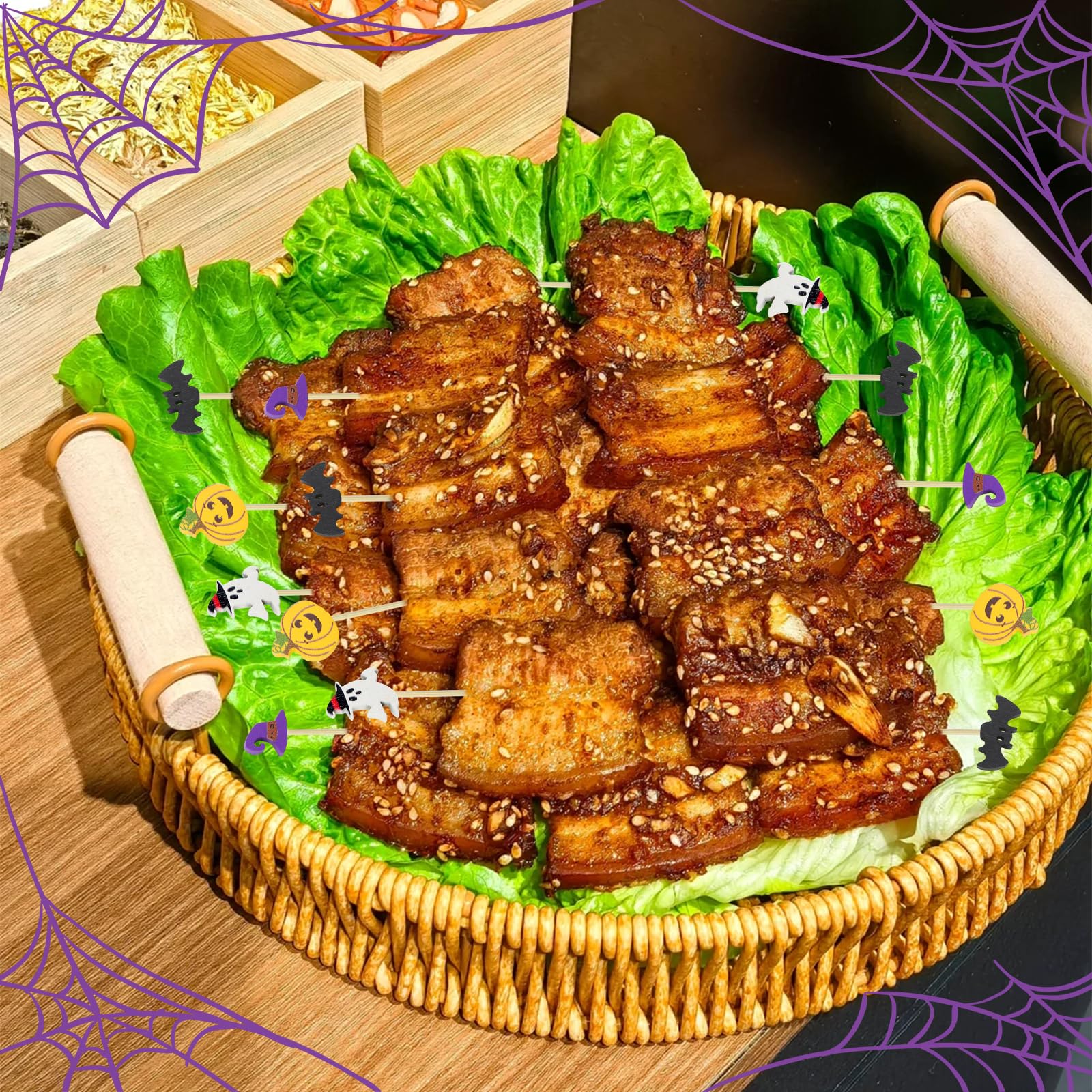 Xmart 200 Piezas Palillos Aperitivos Halloween Cóctel Brocheta Aperitivo Pinchos Cocktail con Sombrero Bruja Cabeza Calabaza MurciéLago y Decoraciones Fantasma para Temáticas Halloween Fiesta