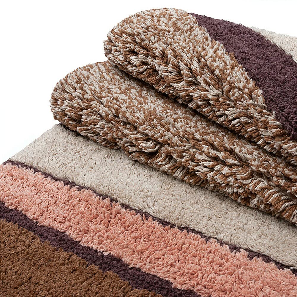 MERIDA Tapis de bain pur coton doux, couleurs vives, lavable, lot de 3 pièces, marron (C)