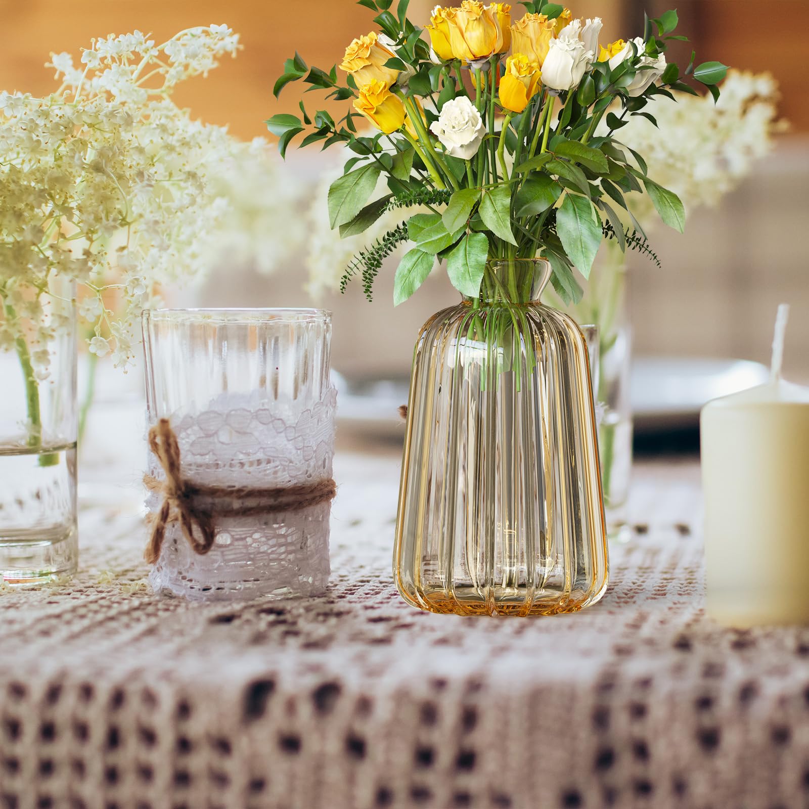 Set 6 Vasi In Vetro Vintage - Mini Vasi Decorativi Per Centrotavola, Matrimoni E Fiori