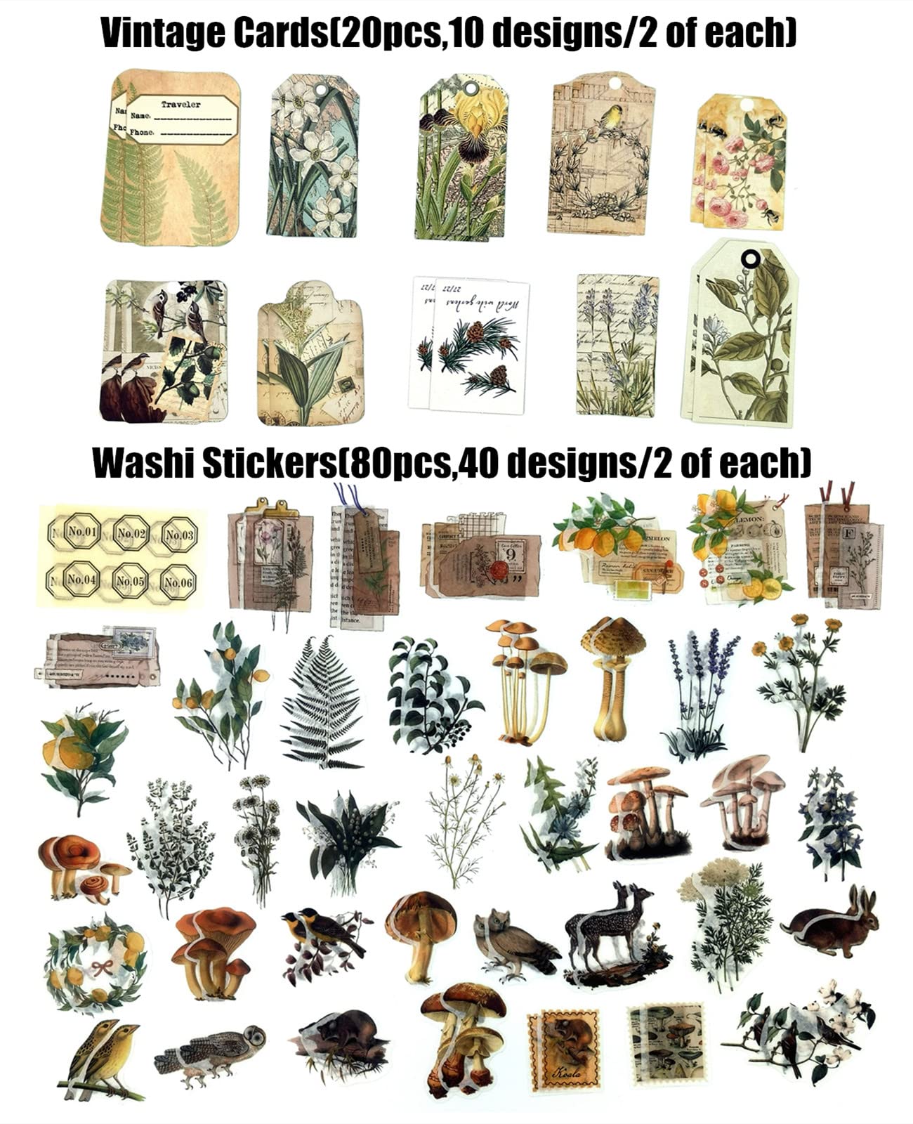413 Pcs Vintage Scrapbooking Stickers Kit - Junk Journal Supplies, Ephemera, Cottagecore Quotes & Papers For DIY Crafts