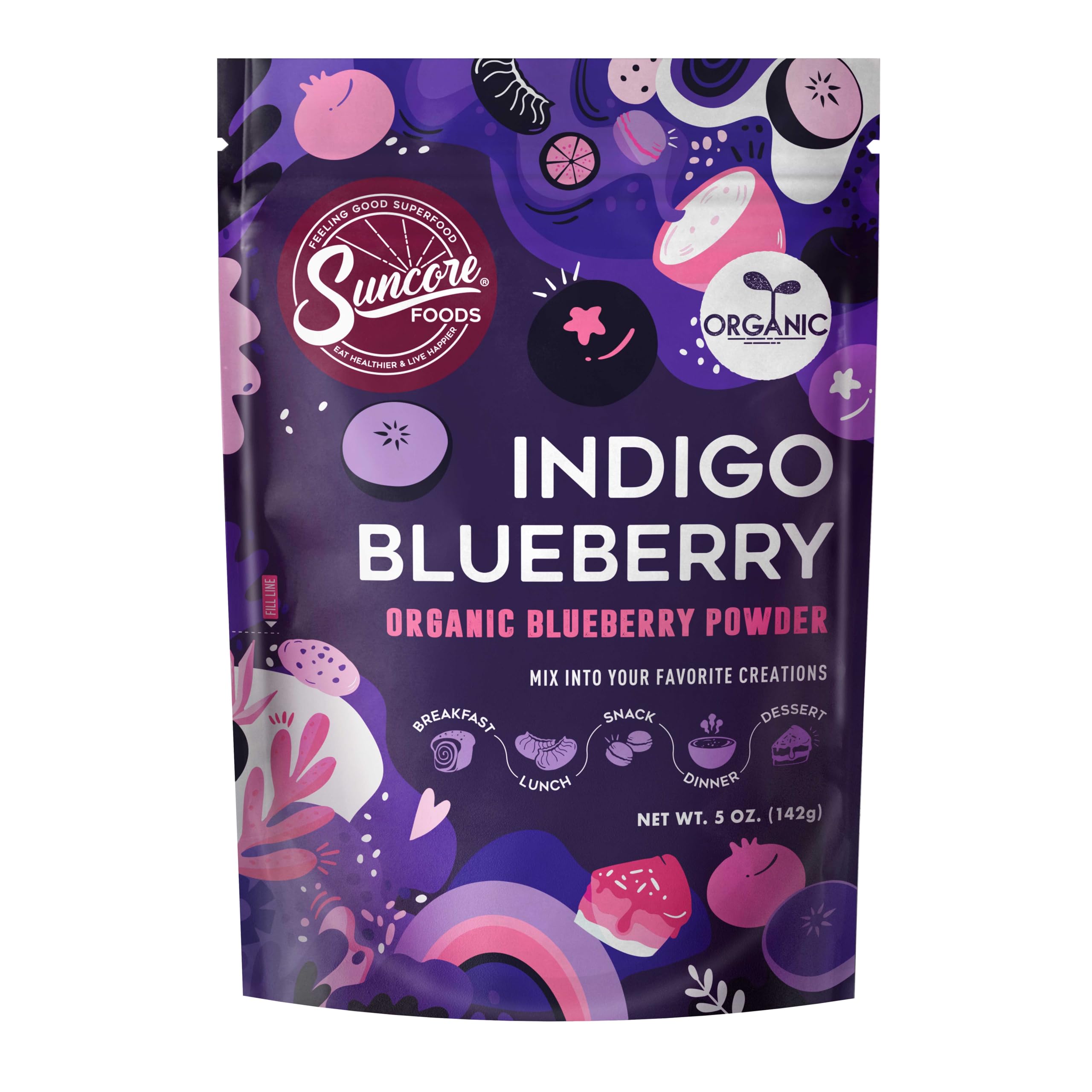 Polvo orgánico de arándanos índigo, polvo colorante alimentario morado, sin gluten, sin OMG, 5 onzas (paquete de 1)
