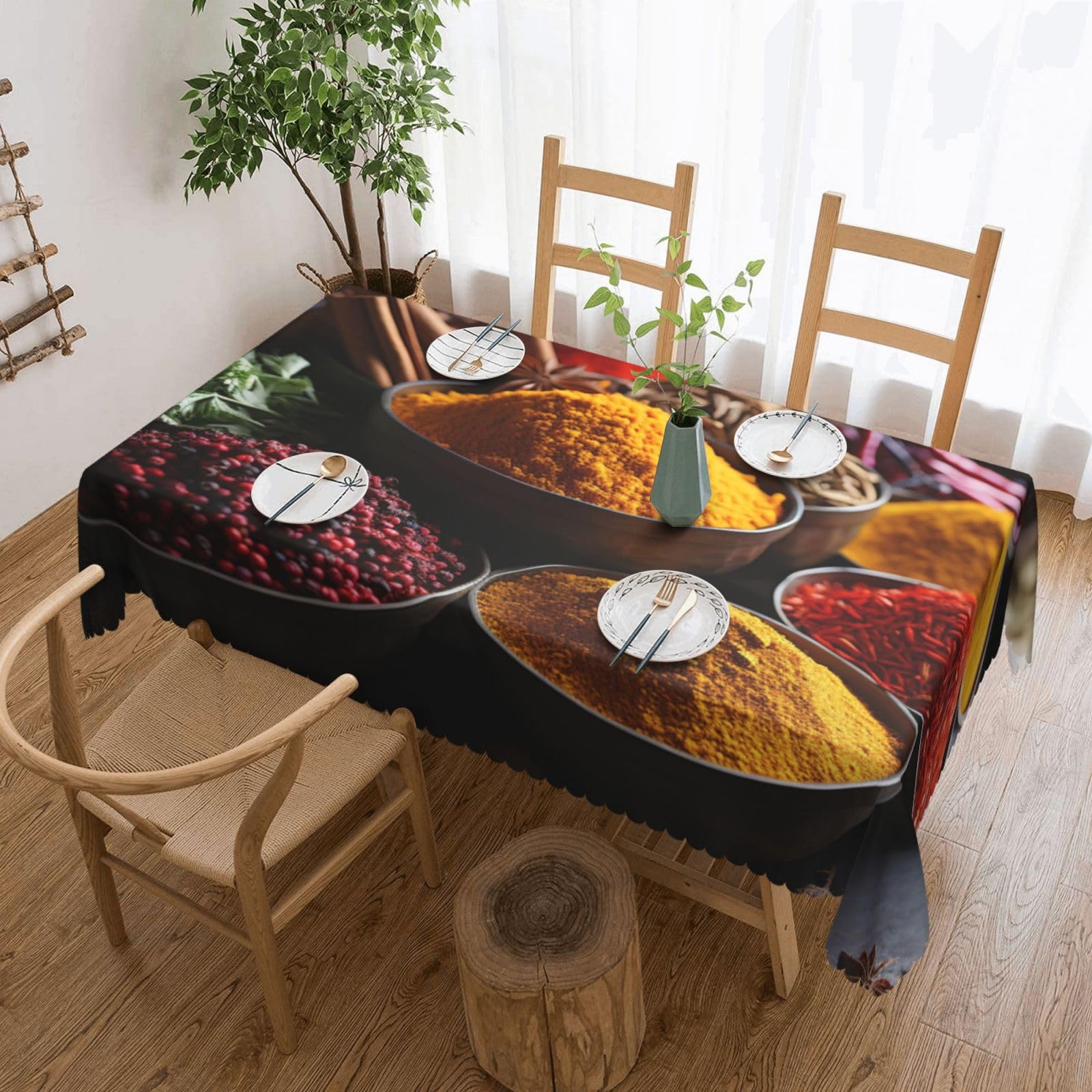 QLDETUPWLX Rectangle Table Cloth 137x183 cm Spices Tablecloths Wrinkle Free Table Cloth Washable Fabric Desktop Protection Decoration Tables Cover for Party Dining Indoor and Outdoor