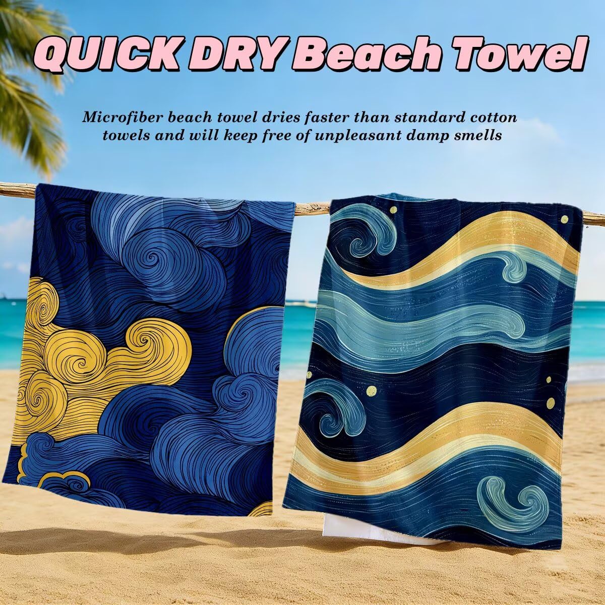 Toalla Playa 100x200 cm, Toalla Gimnasio Microfibra Secado Rapido, Juego de 2 Antiarena Toallas de Playa, Ligera Compacta Toallas Microfibra Grande para Viaje, Regalo Hombre Regalo Mujer (Nube) -5071