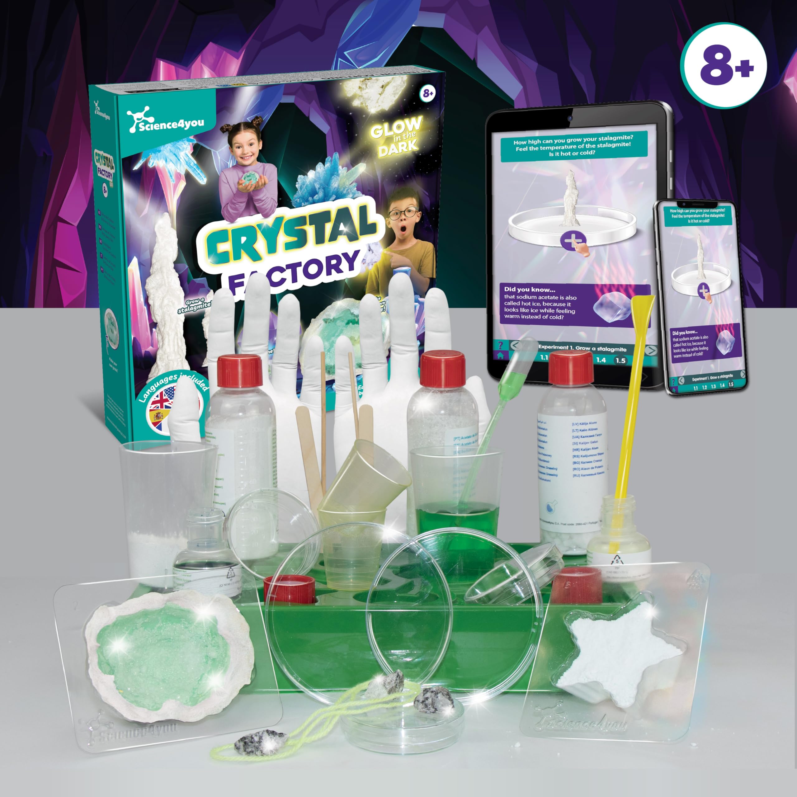 Science4you Kit De Cristales – Geodas, Estalagmitas Y Minerales Brillan En Oscuridad, Juguete STEAM Para 8+ Años