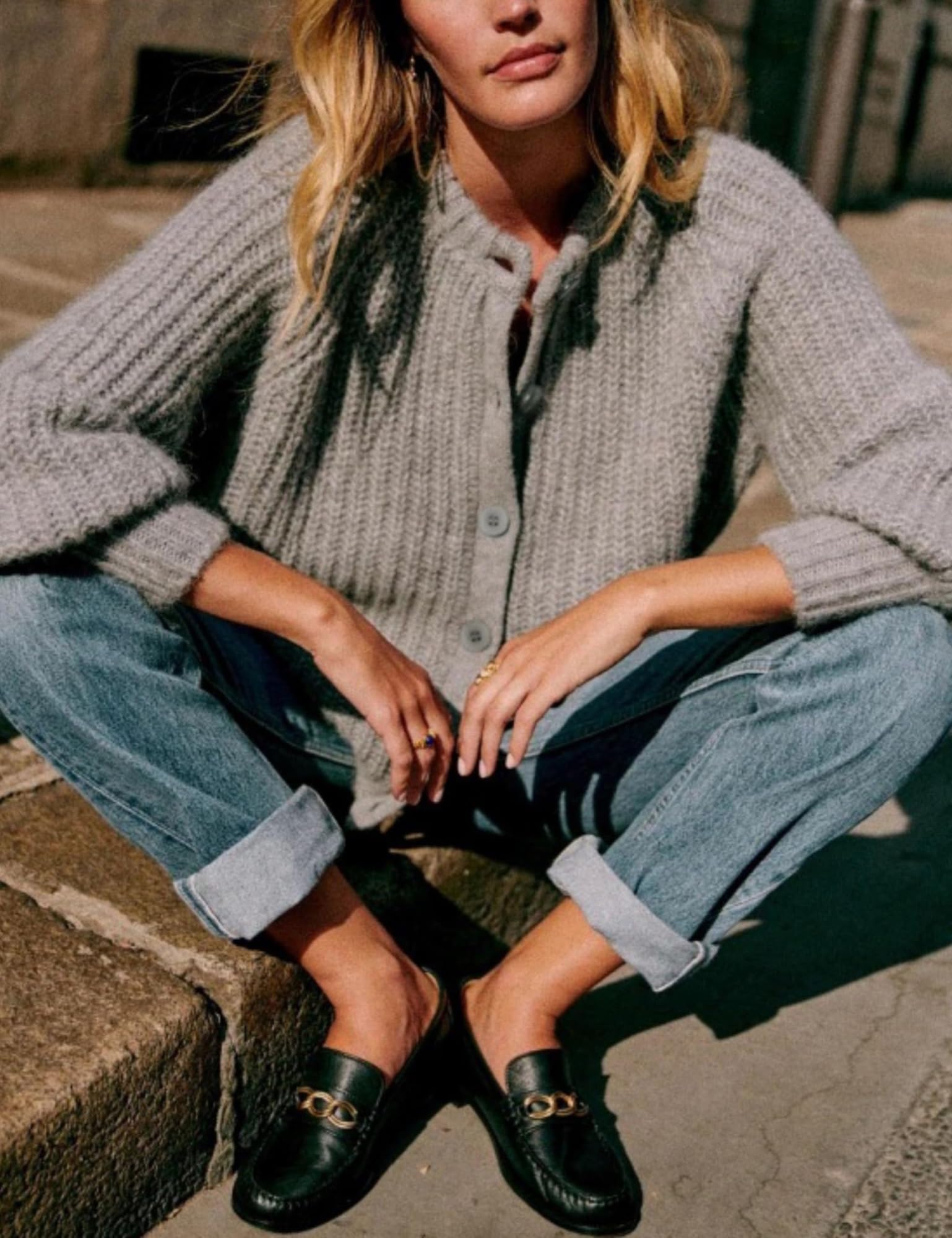 Capispalla in Maglia Cardigan abbottonata Girocollo a Maniche Lunghe Casual da Donna(Gray,S)