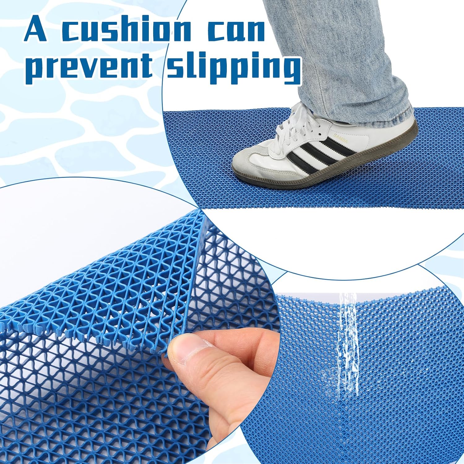 Ground Pool Drainage Mat, 12in x 10ft Non Slip Flooring Mats Thick Walkway Pool Floor Protector Mat Drainage PVC Swimming Bathroom Rubber Cushion for Protecting Lawn